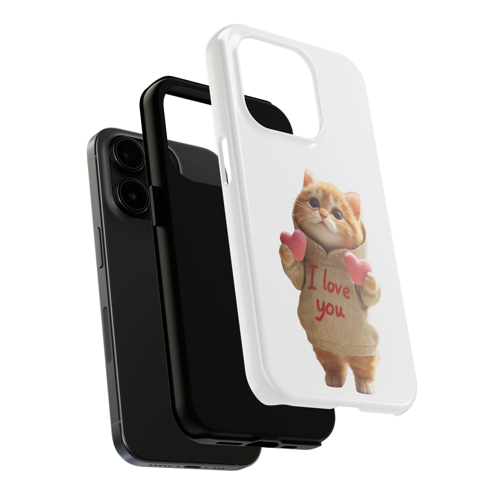 Cute Cat Phone Case with 'I Love You' Design