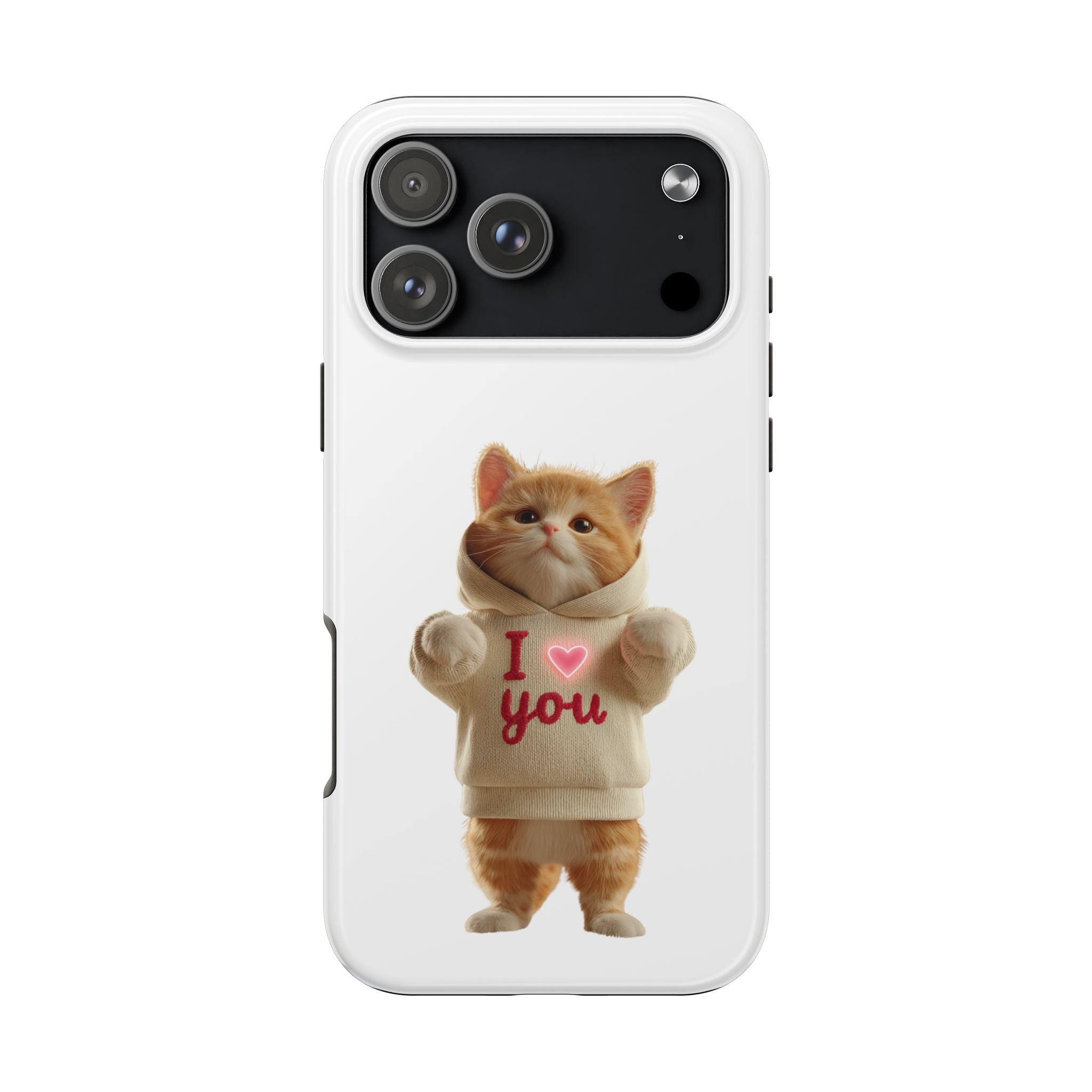 Cute Cat Tough Phone Case – 'I  You' Design