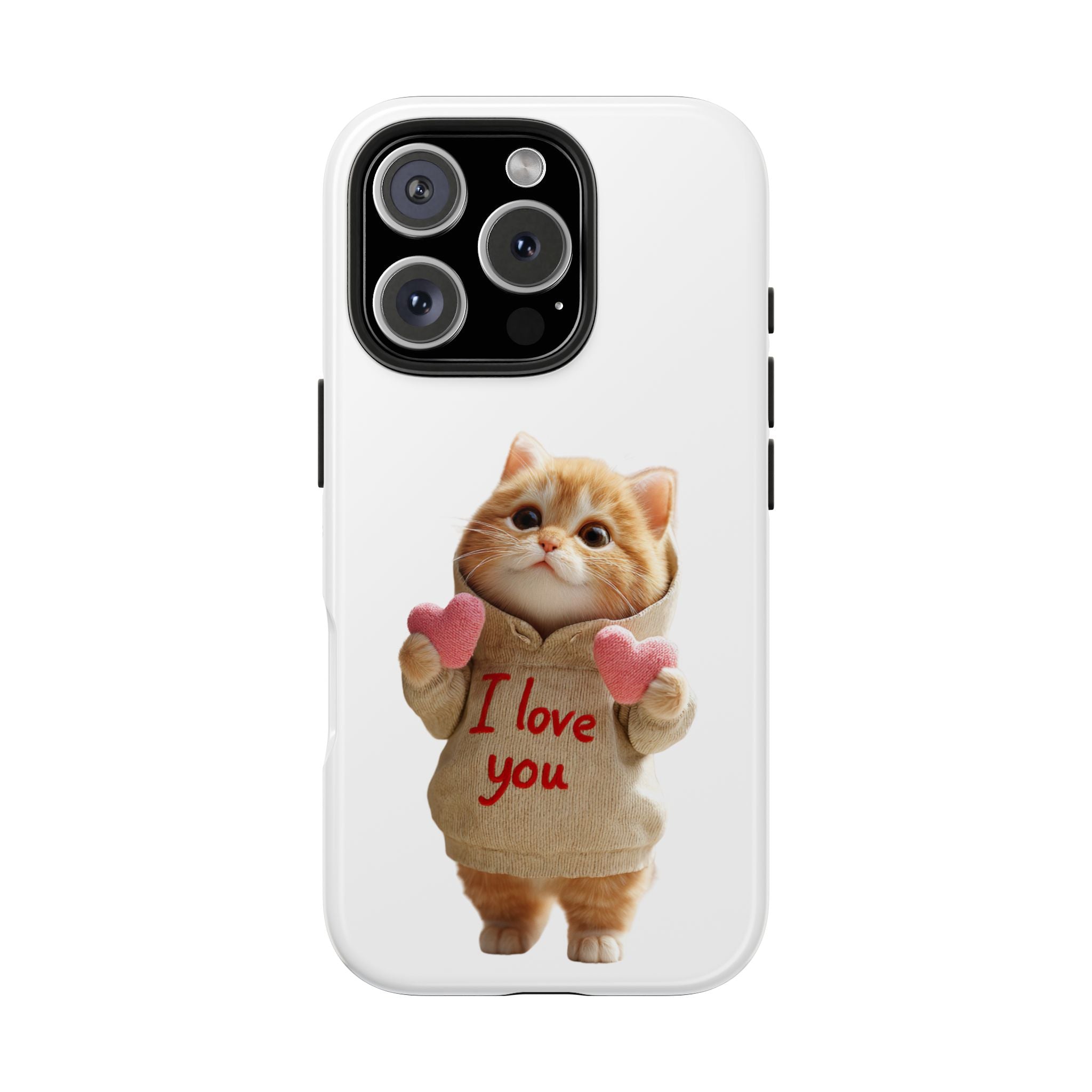 Cute Cat Phone Case with 'I Love You' Design