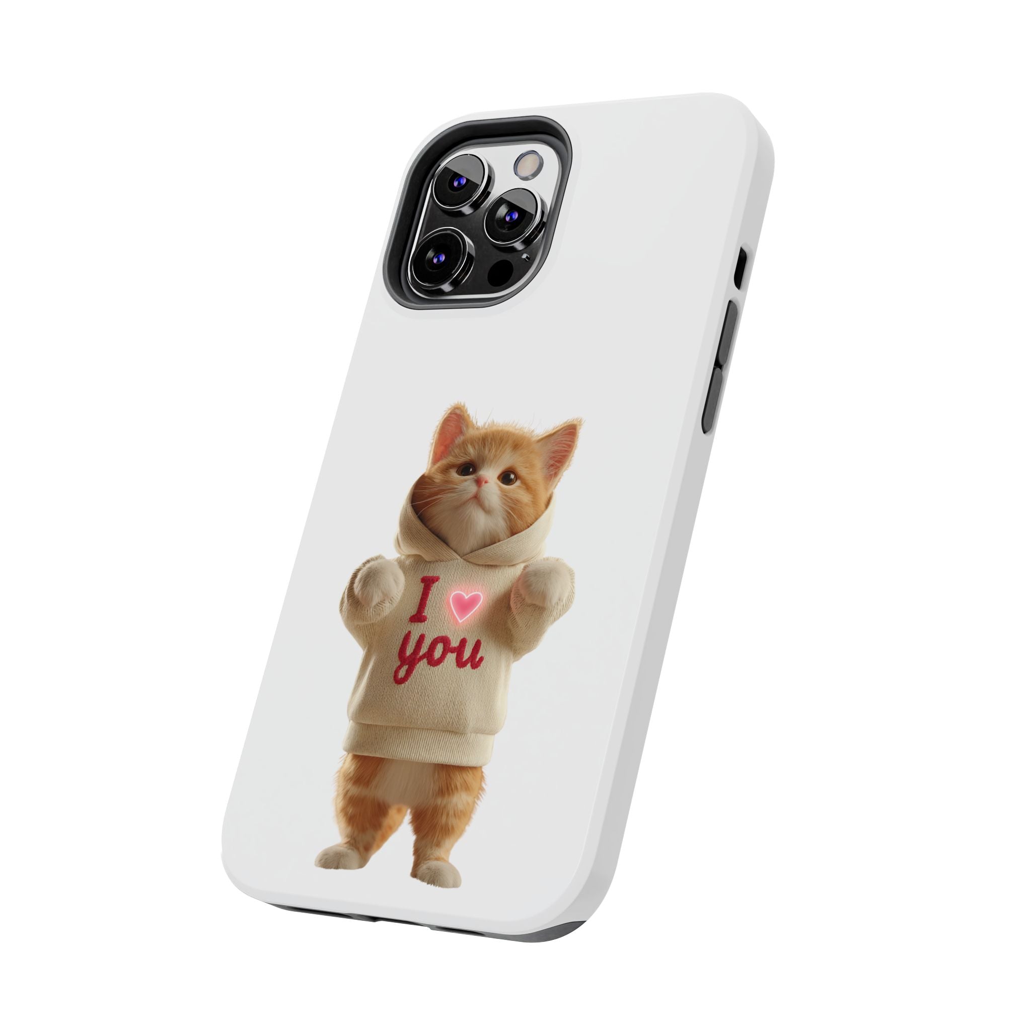 Cute Cat Tough Phone Case – 'I  You' Design