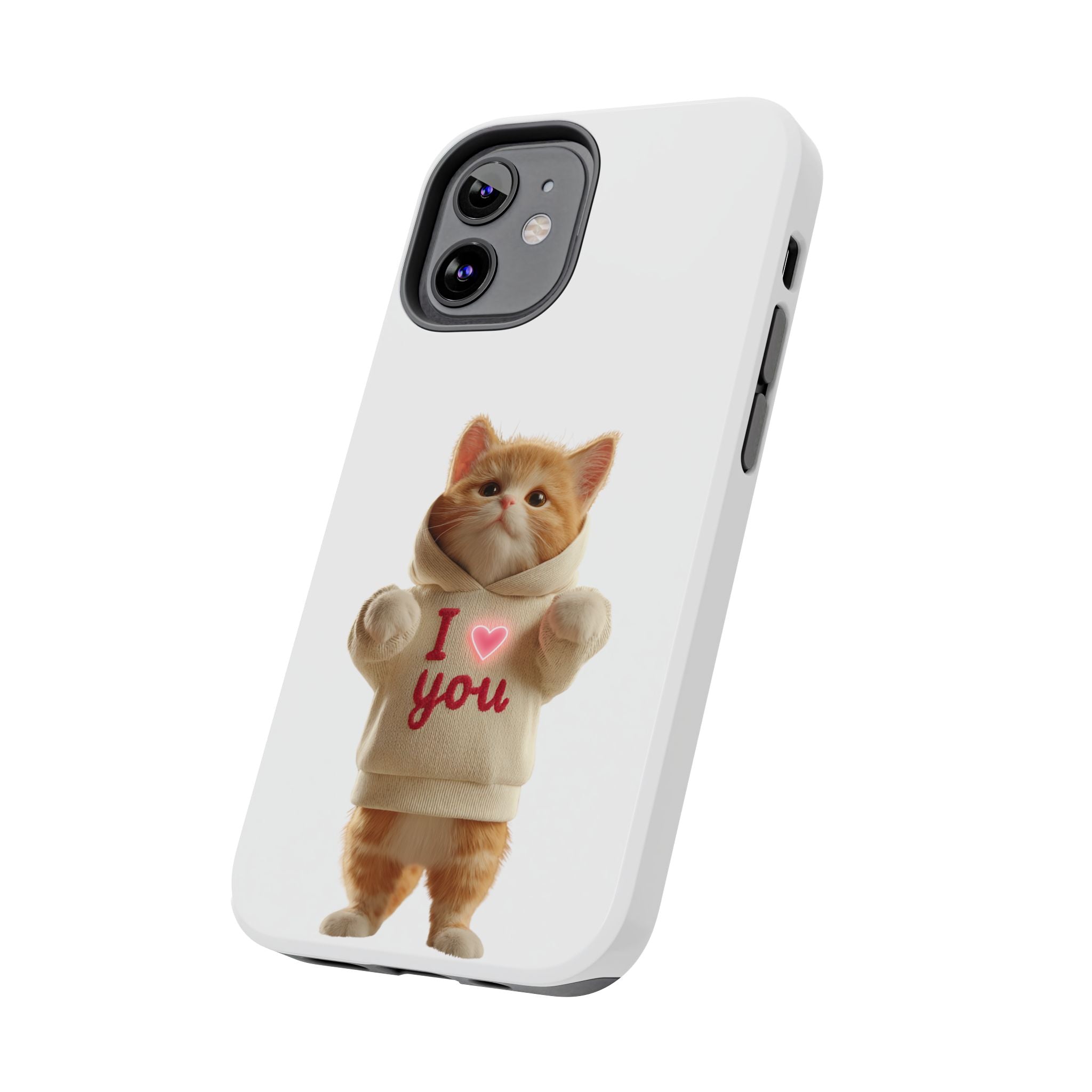 Cute Cat Tough Phone Case – 'I  You' Design