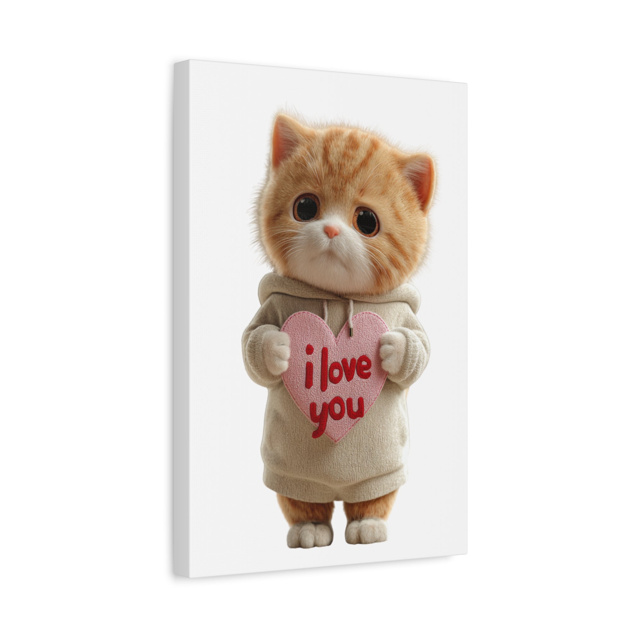 I Love You Cute Kitten Canvas Art – Romantic Heart Cat Wall Decor