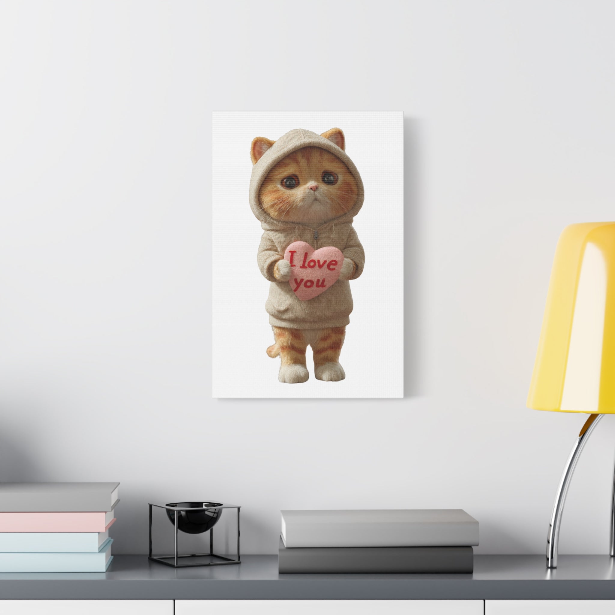 Cute Kitten Holding 'I Love You' Heart Matte Canvas Print — Romantic Wall Art for Valentine’s Day & Nursery