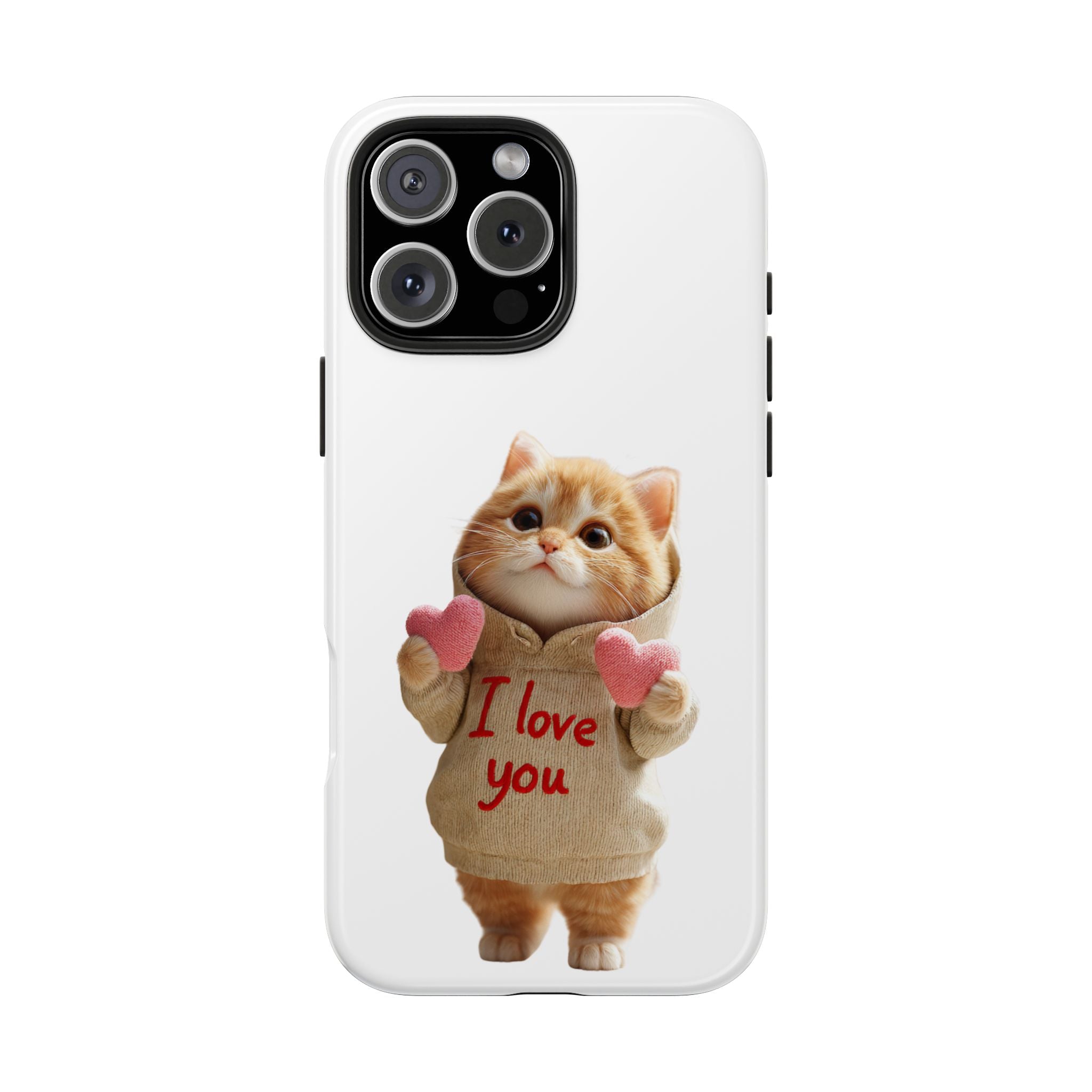 Cute Cat Phone Case with 'I Love You' Design