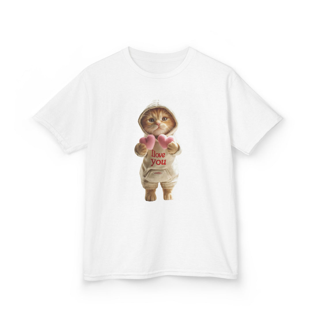Kids T-Shirt — Cute Kitten Holding Hearts "I Love You" | Valentine’s Day Gift for Children