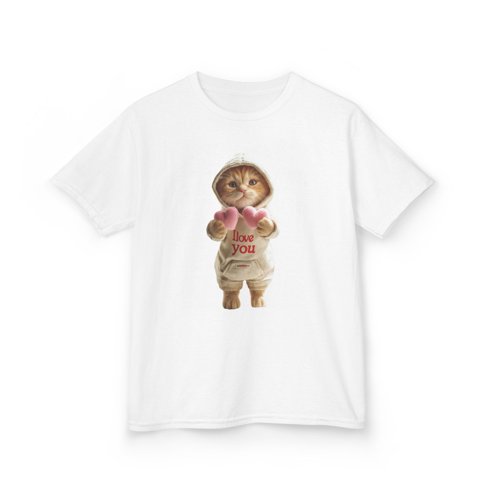 Kids T-Shirt — Cute Kitten Holding Hearts "I Love You" | Valentine’s Day Gift for Children