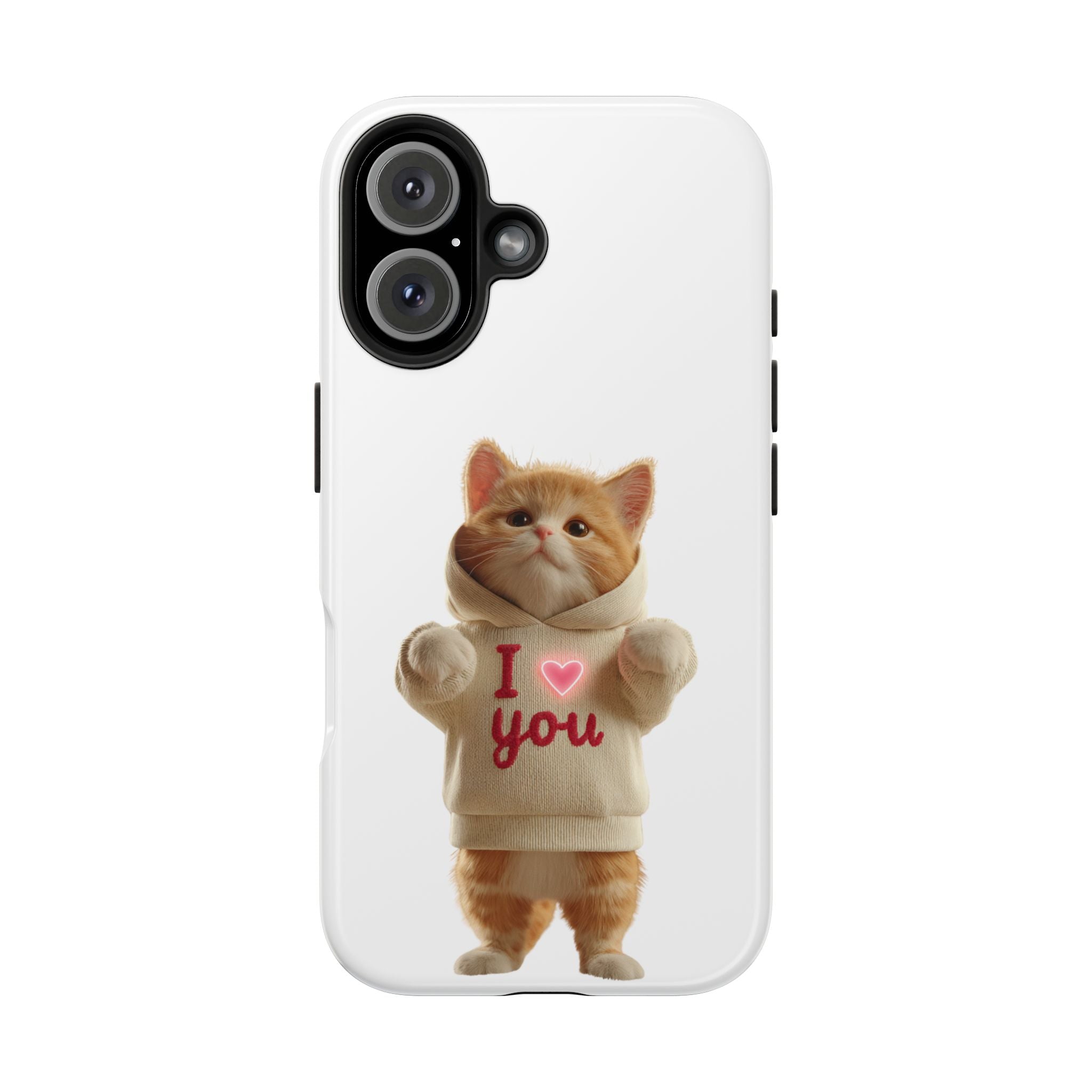 Cute Cat Tough Phone Case – 'I  You' Design