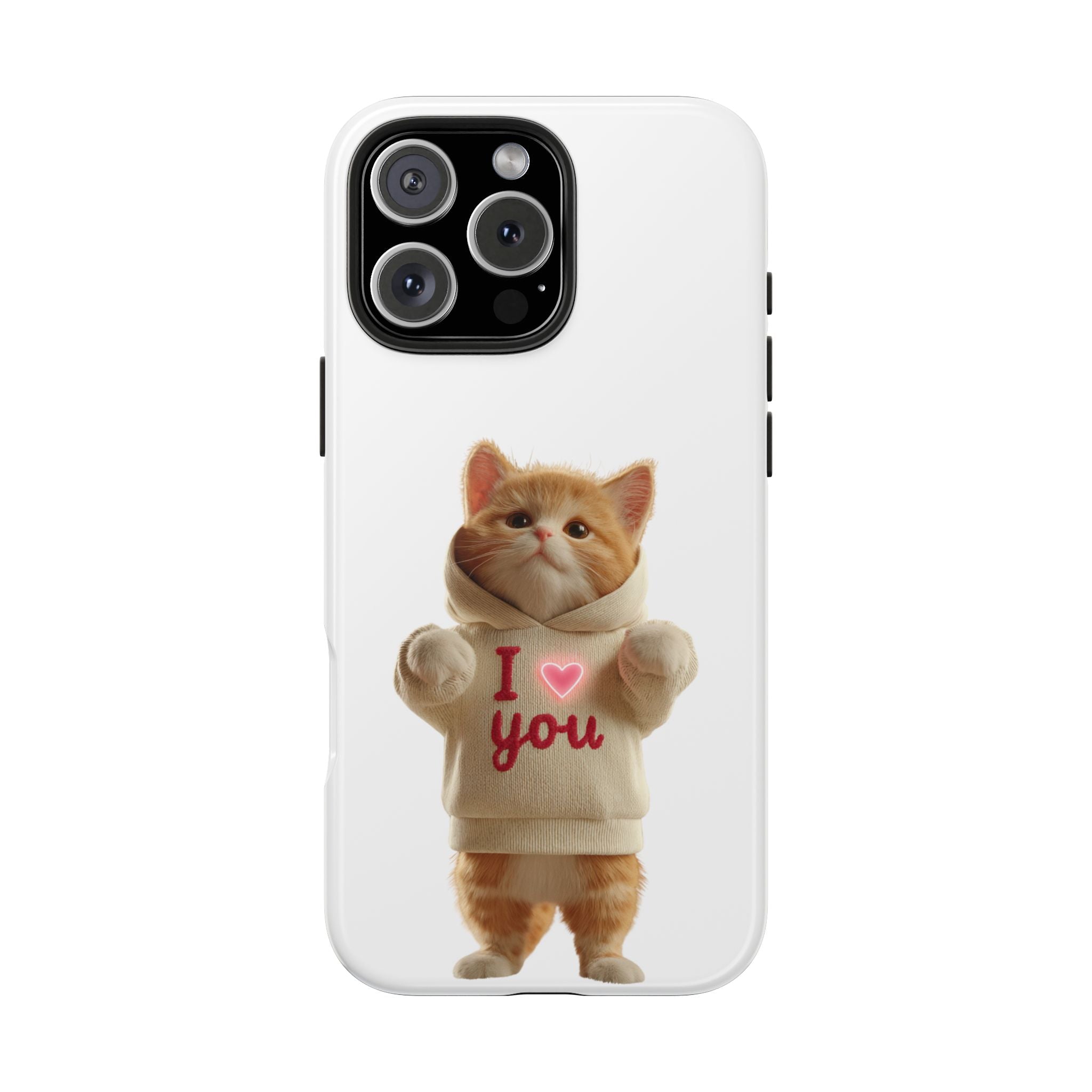 Cute Cat Tough Phone Case – 'I  You' Design