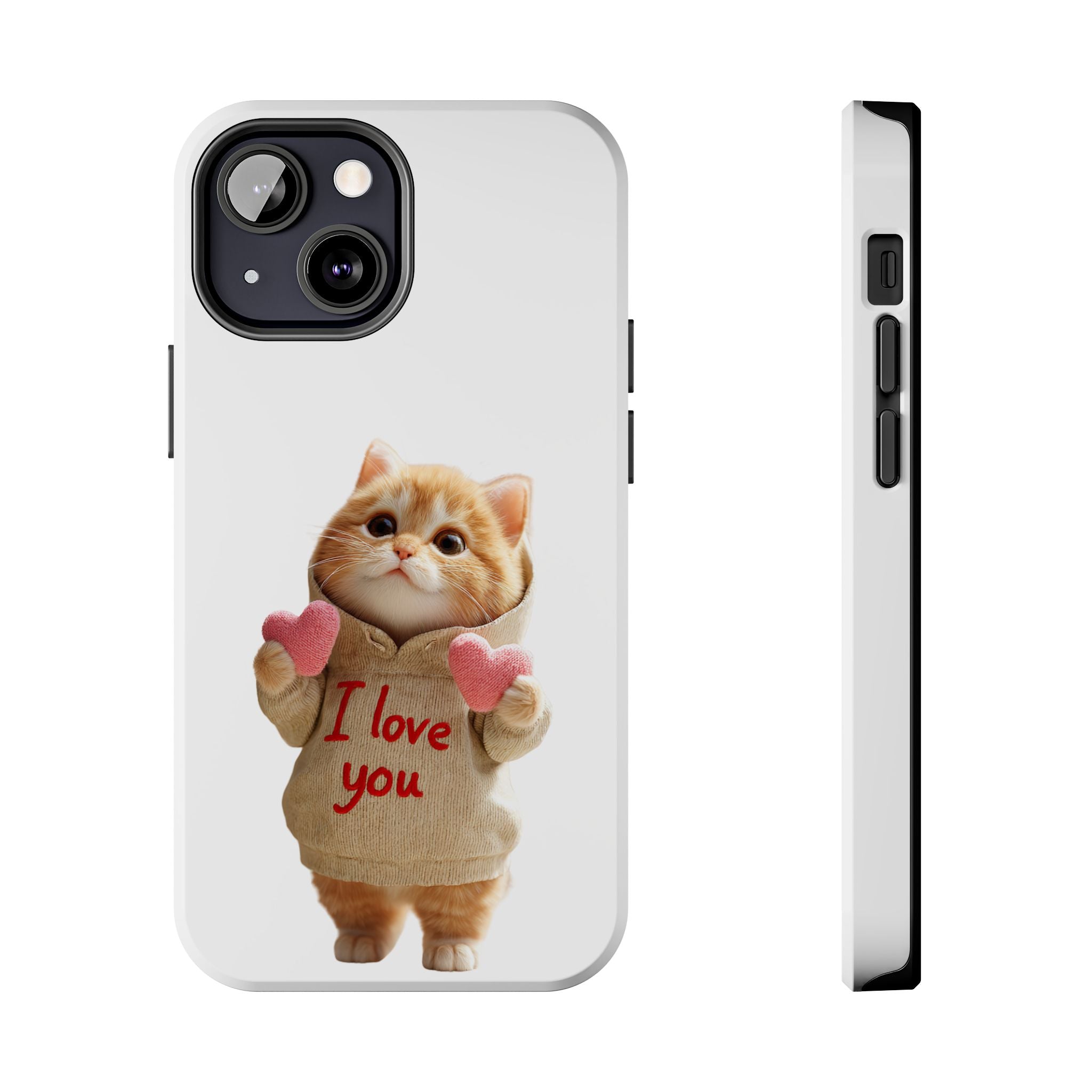 Cute Cat Phone Case with 'I Love You' Design
