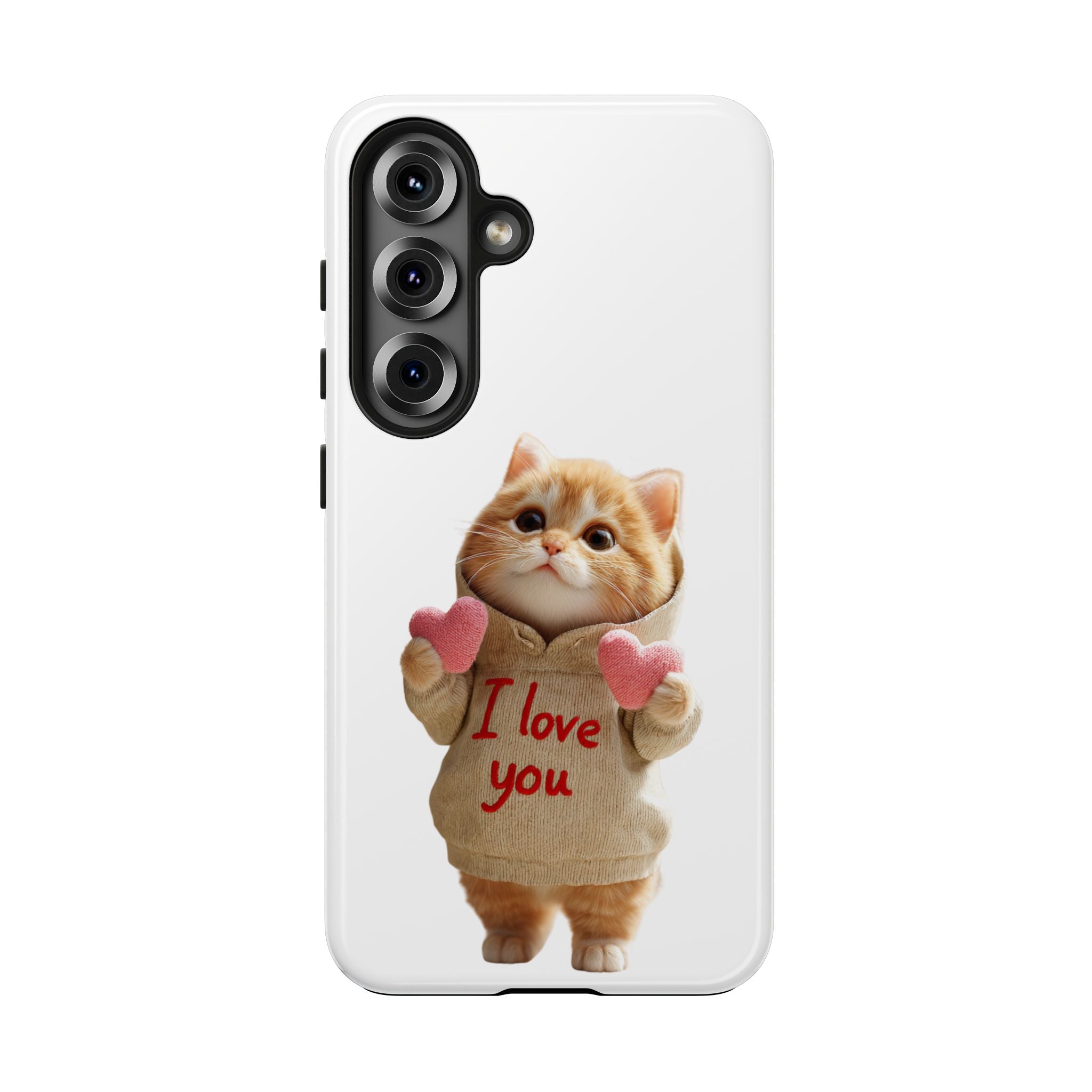 Cute Cat Phone Case with 'I Love You' Design