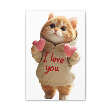 Cute Kitten Canvas Wall Art — "I Love You" Cat Valentine Matte Stretched Canvas