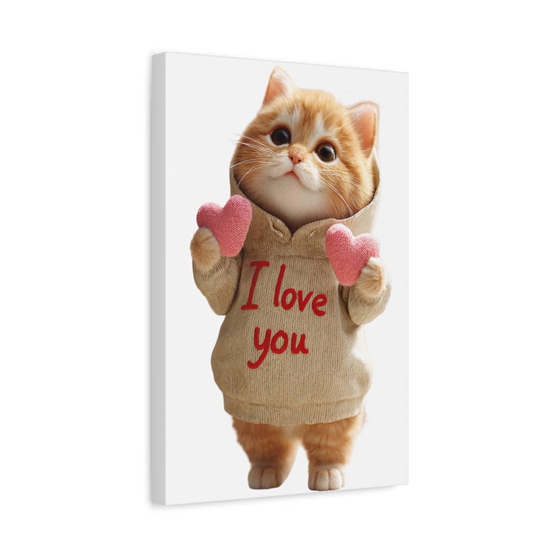 Cute Kitten Canvas Wall Art — "I Love You" Cat Valentine Matte Stretched Canvas