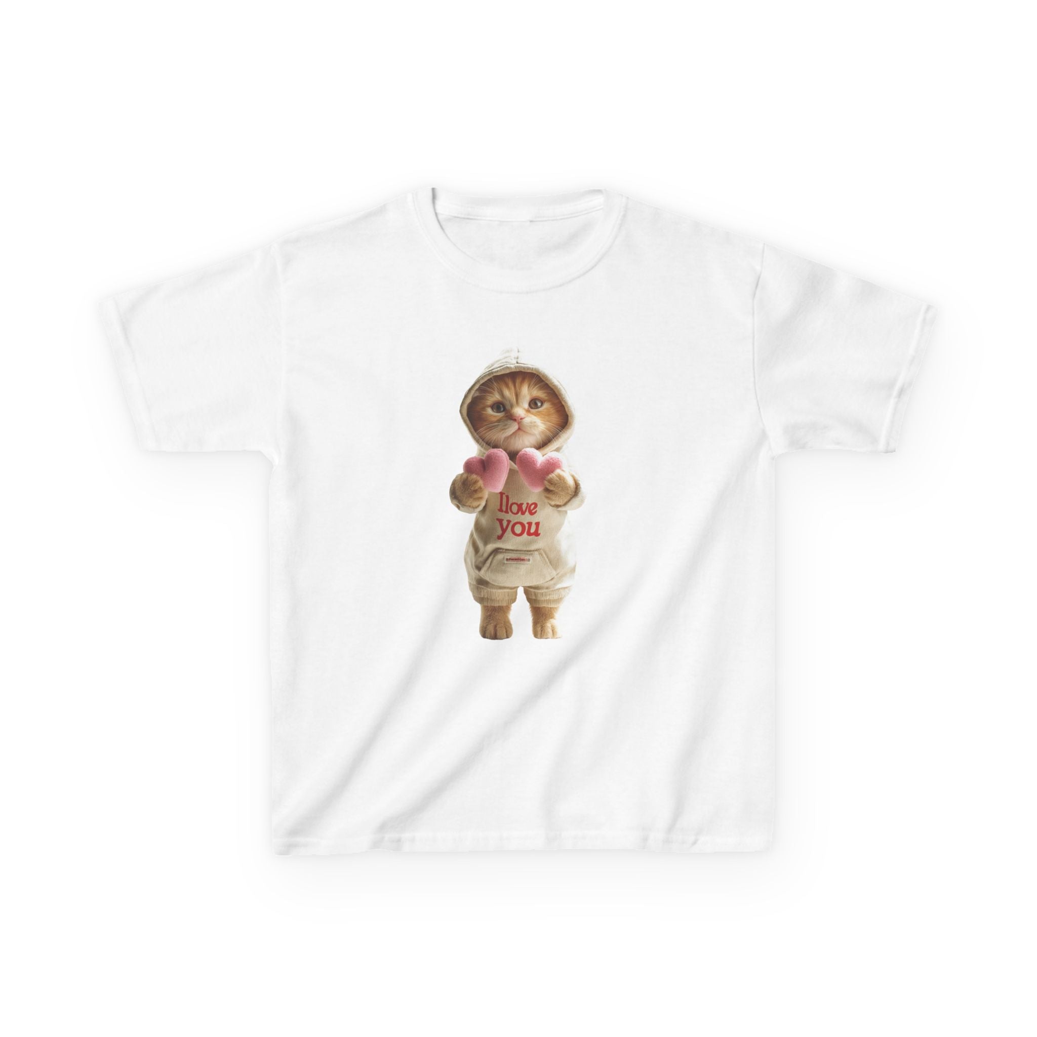 Kids T-Shirt — Cute Kitten Holding Hearts "I Love You" | Valentine’s Day Gift for Children