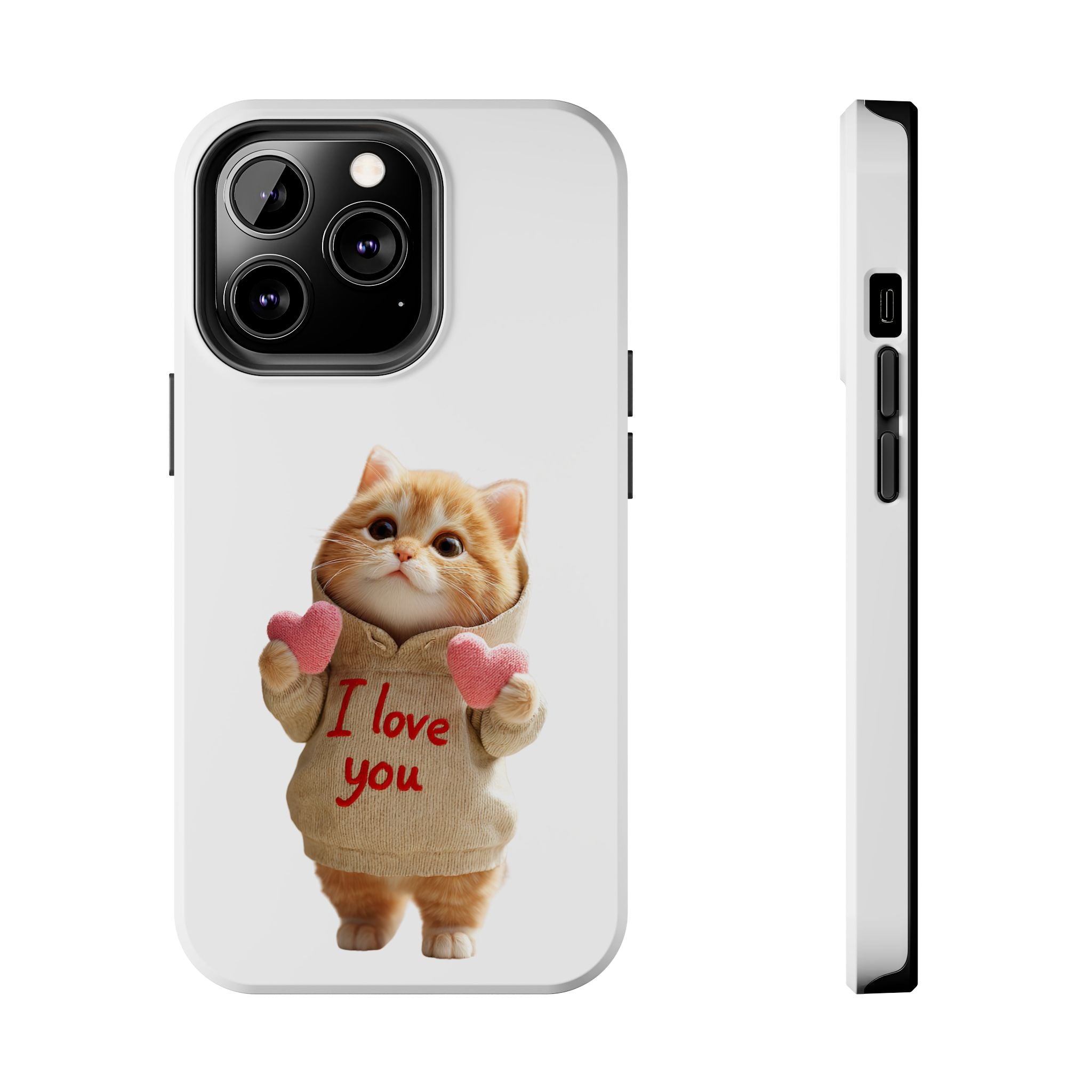 Cute Cat Phone Case with 'I Love You' Design