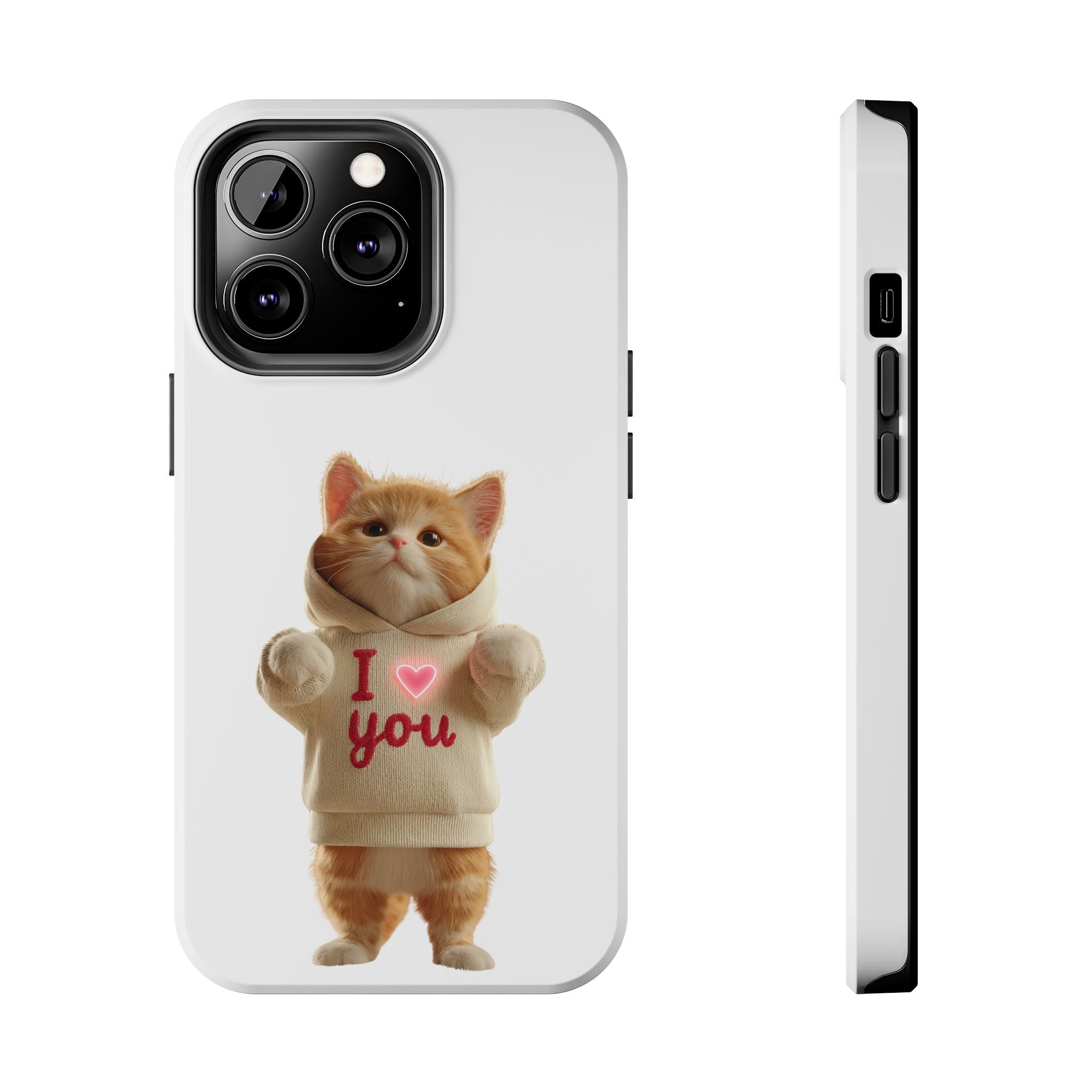Cute Cat Tough Phone Case – 'I  You' Design