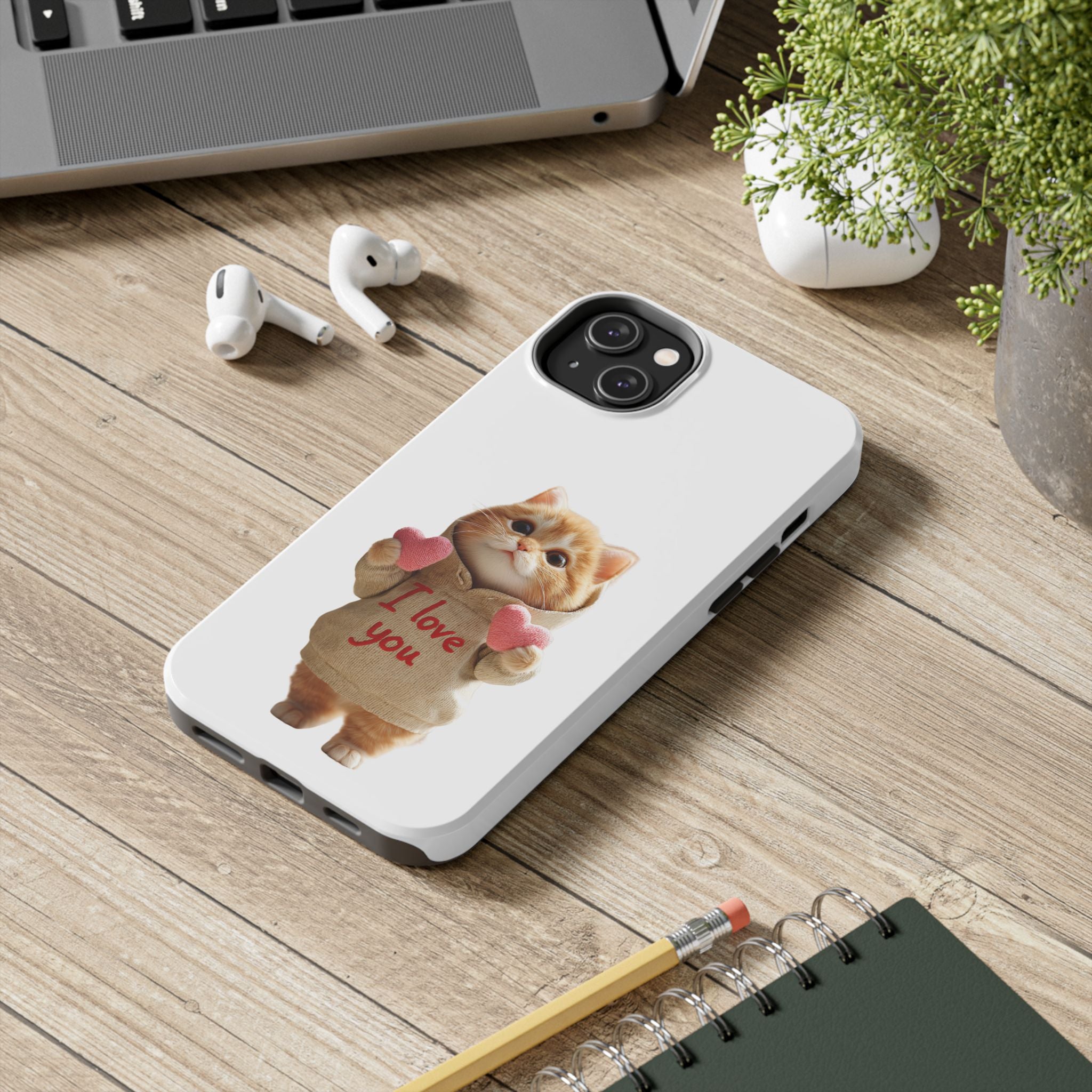 Cute Cat Phone Case with 'I Love You' Design
