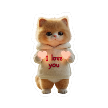 Cute Kitten "I Love You" Kiss-Cut Vinyl Sticker