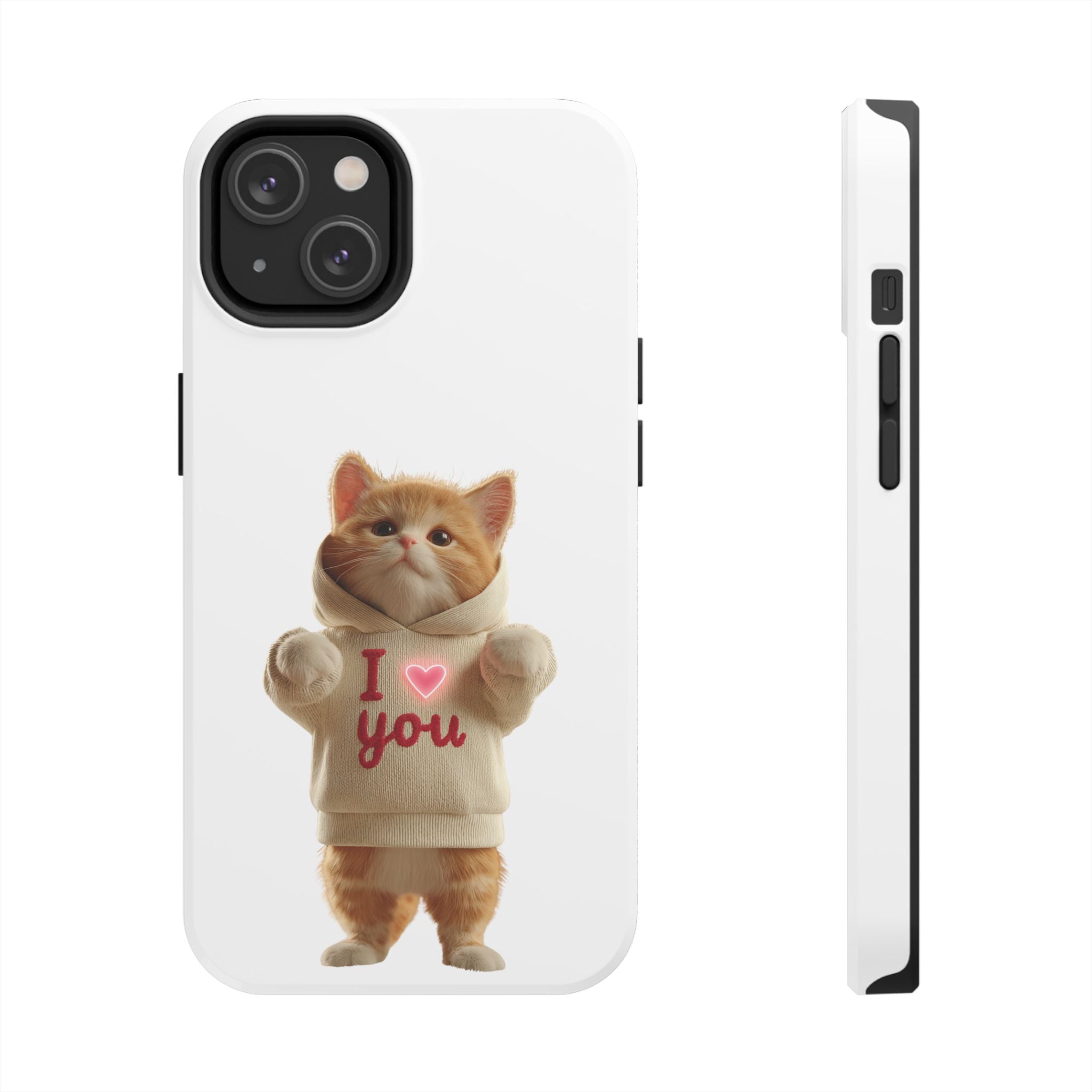 Cute Cat Tough Phone Case – 'I  You' Design