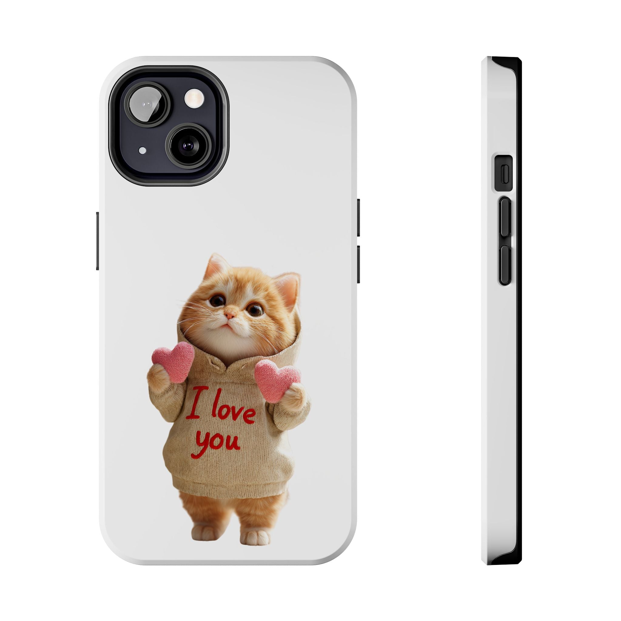 Cute Cat Phone Case with 'I Love You' Design