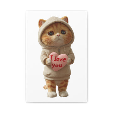 Cute Kitten Holding 'I Love You' Heart Matte Canvas Print — Romantic Wall Art for Valentine’s Day & Nursery