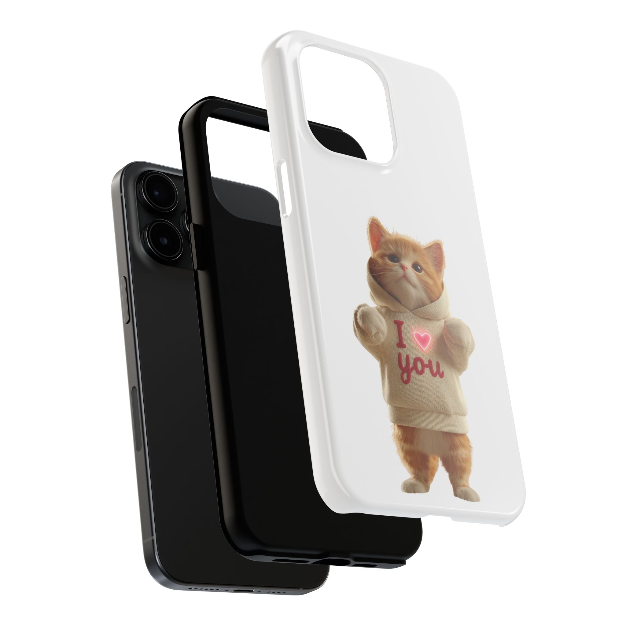Cute Cat Tough Phone Case – 'I  You' Design