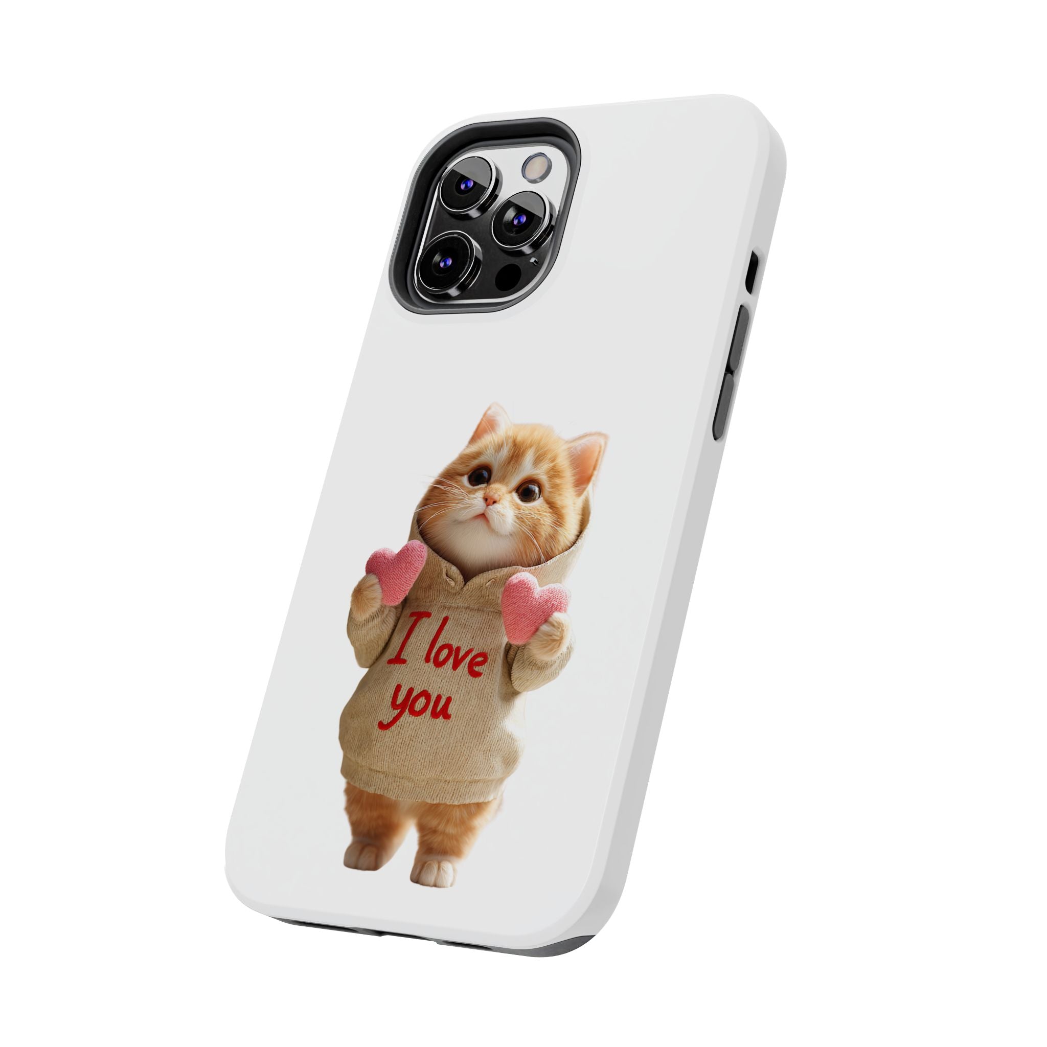 Cute Cat Phone Case with 'I Love You' Design