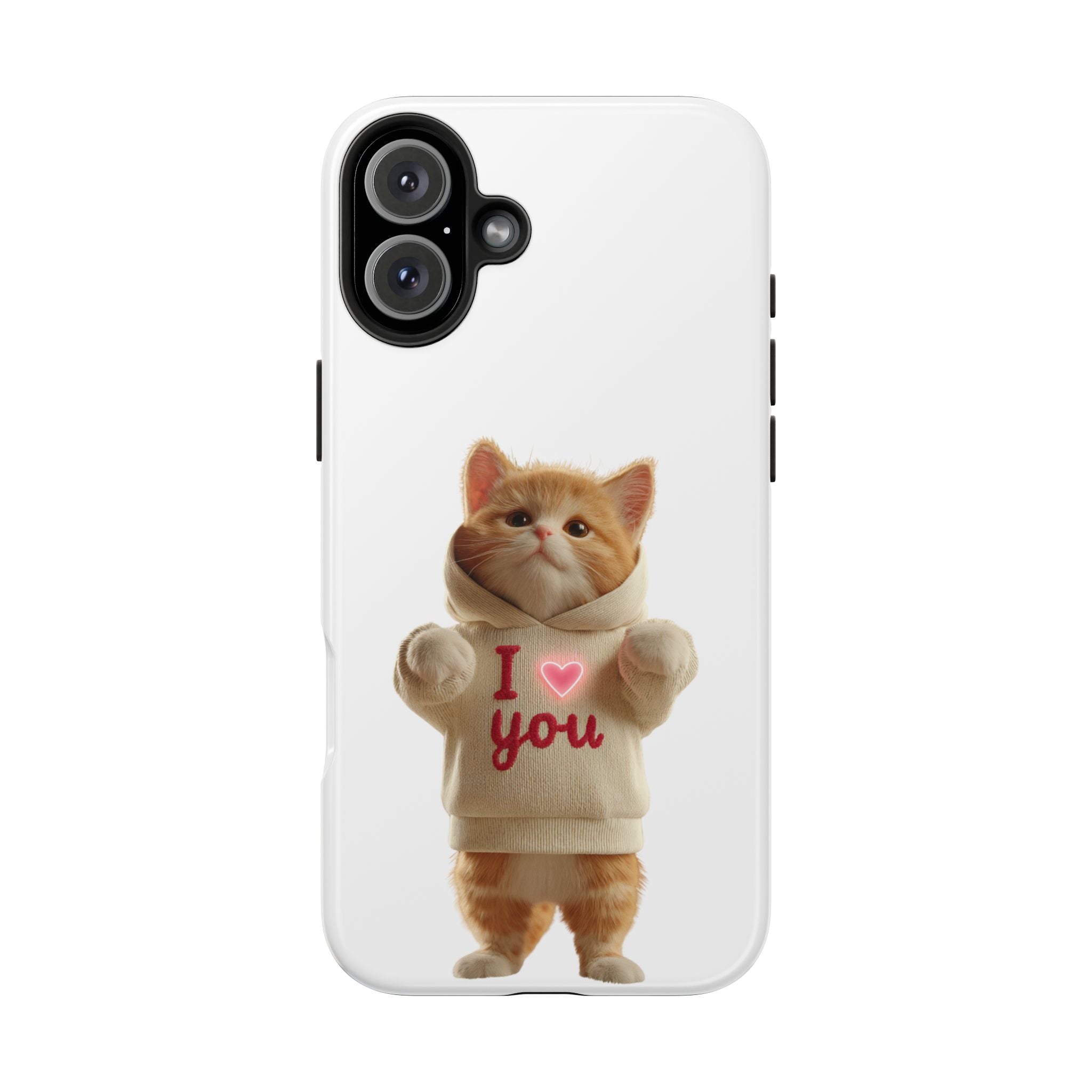 Cute Cat Tough Phone Case – 'I  You' Design