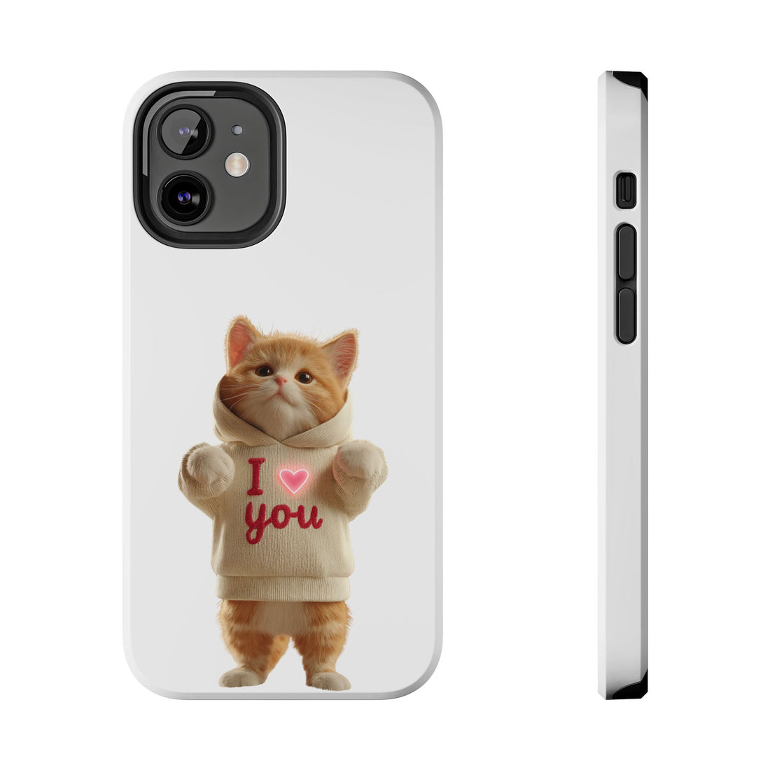 Cute Cat Tough Phone Case – 'I  You' Design
