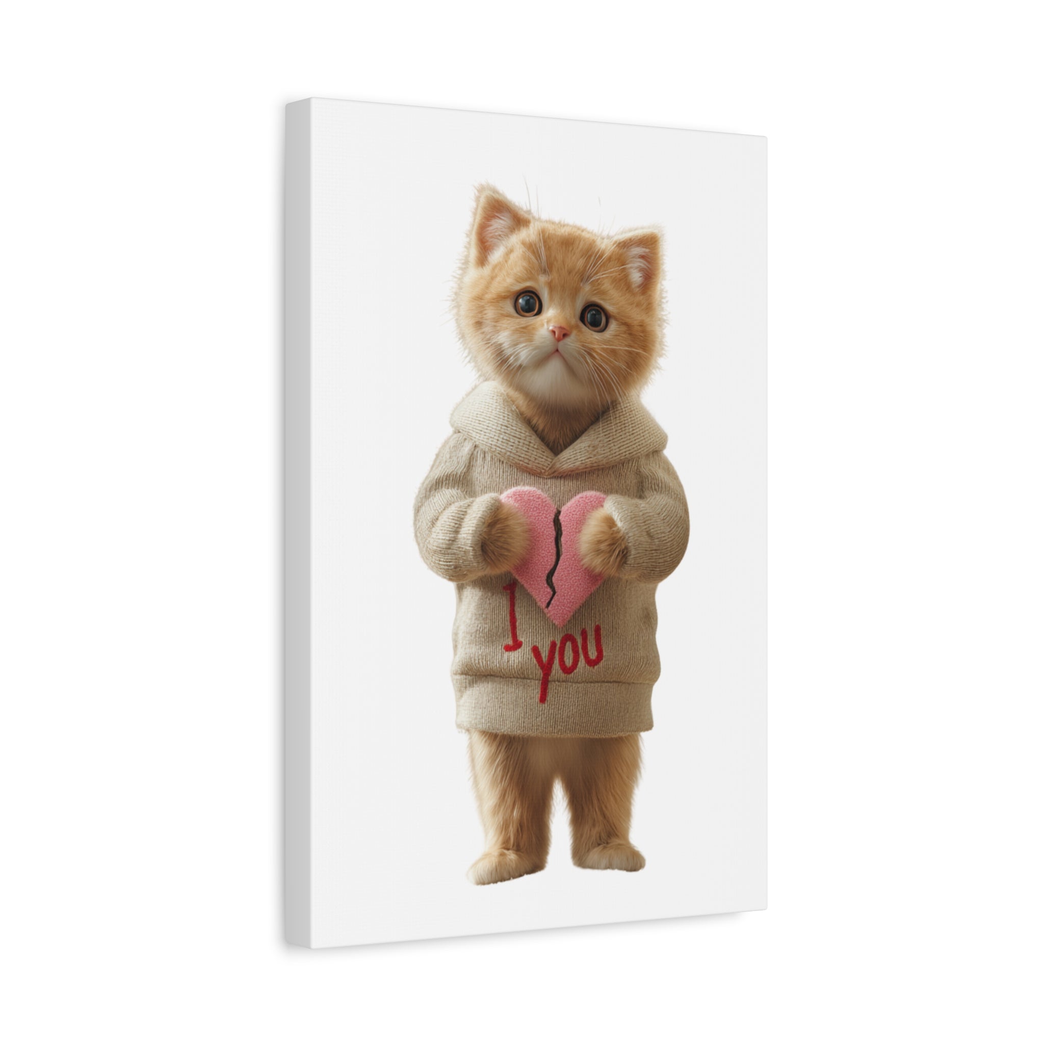 Cute Kitten Holding Broken Heart Matte Stretched Canvas Print