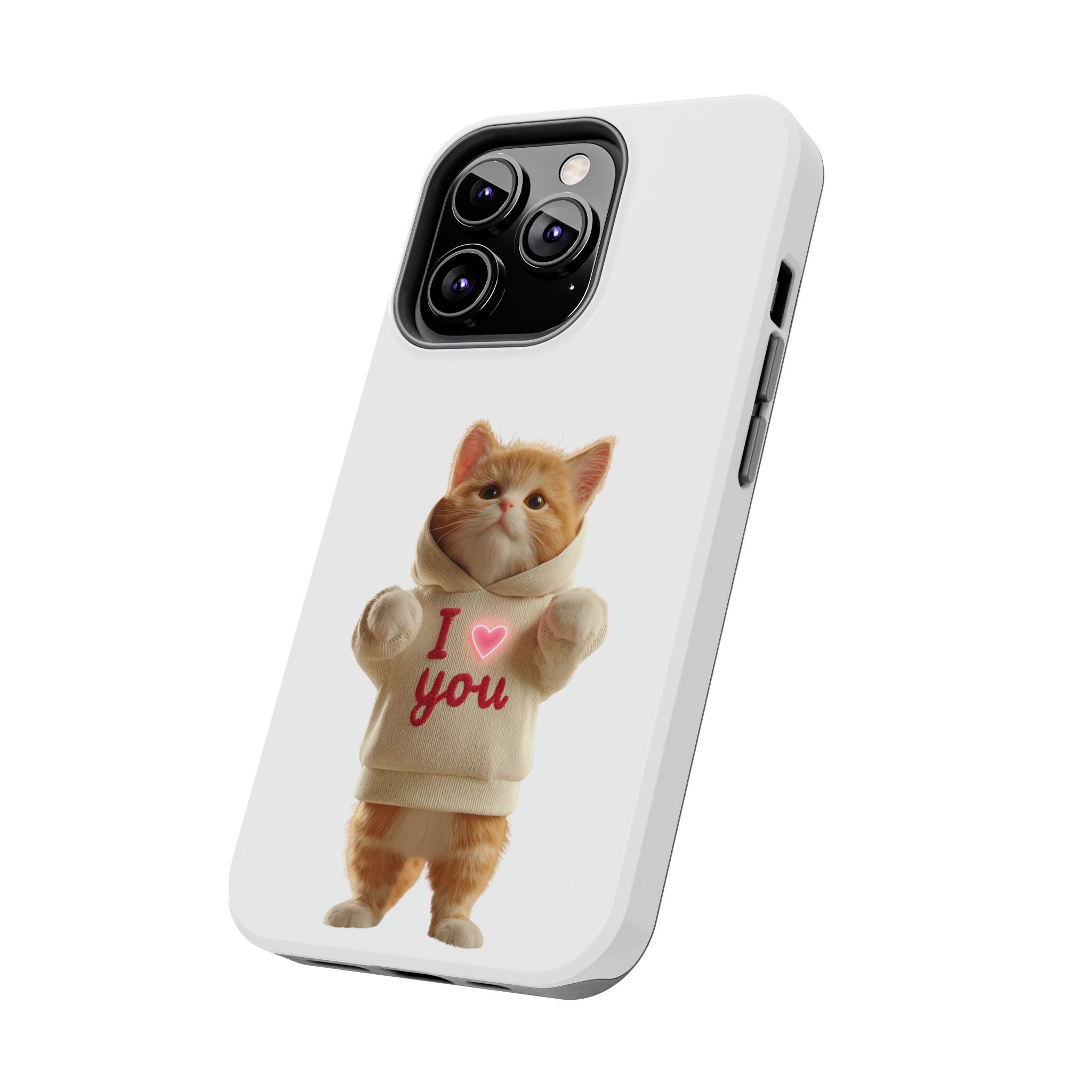 Cute Cat Tough Phone Case – 'I  You' Design