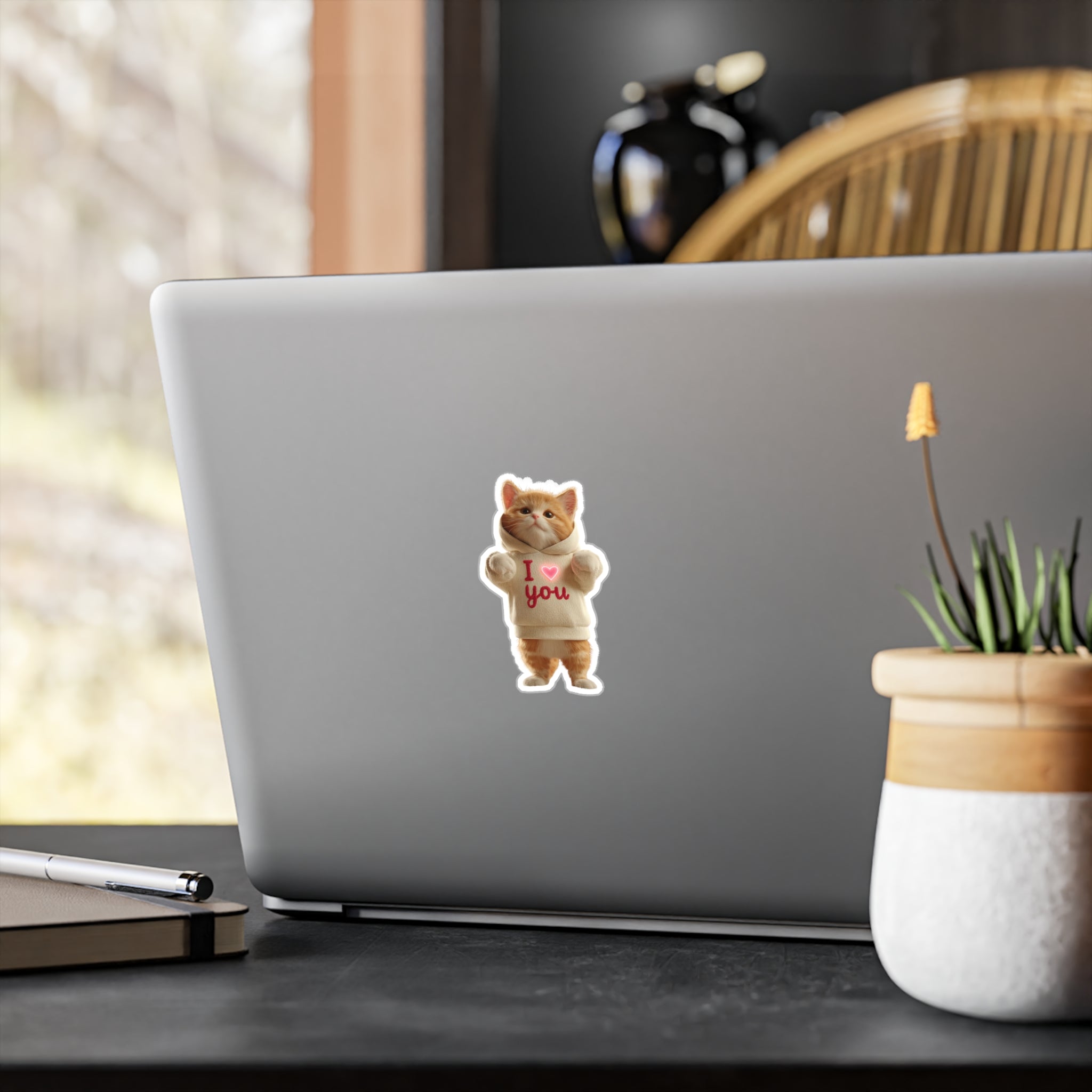 Cute Cat 'I  You' Kiss-Cut Vinyl Sticker