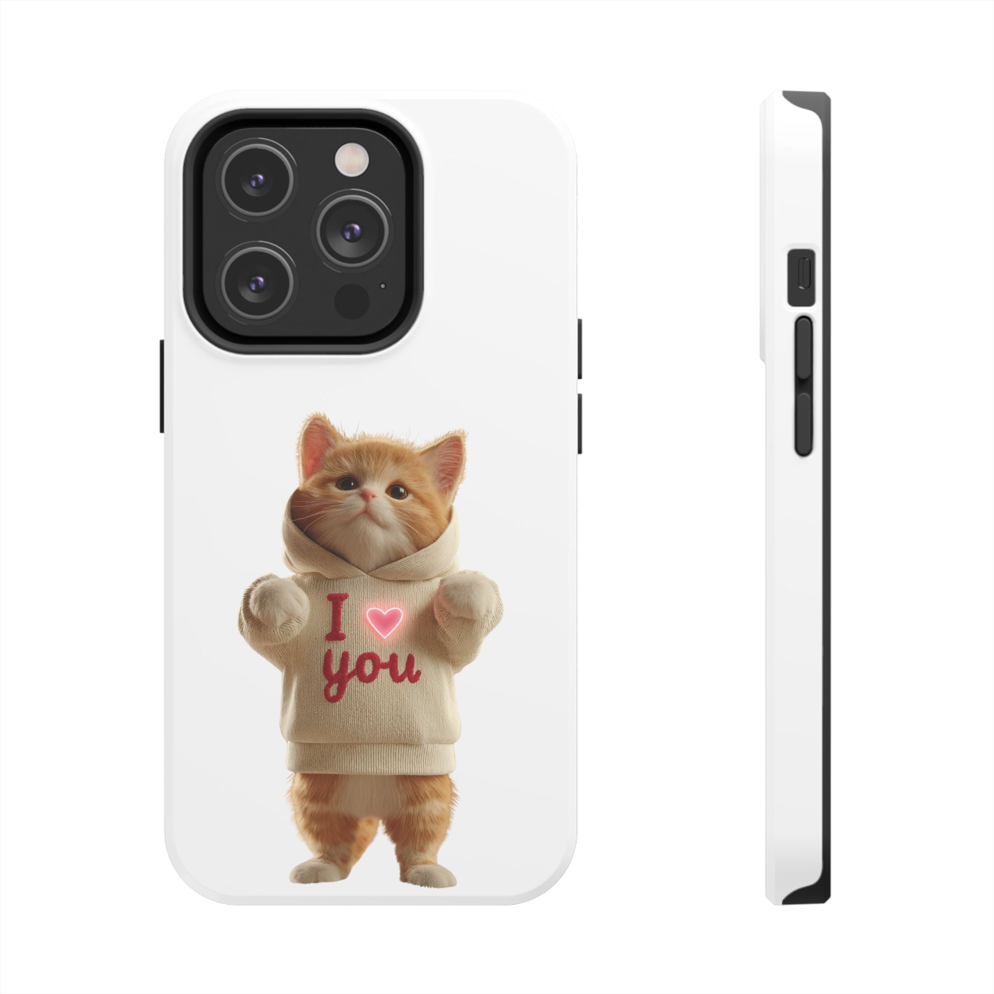 Cute Cat Tough Phone Case – 'I  You' Design