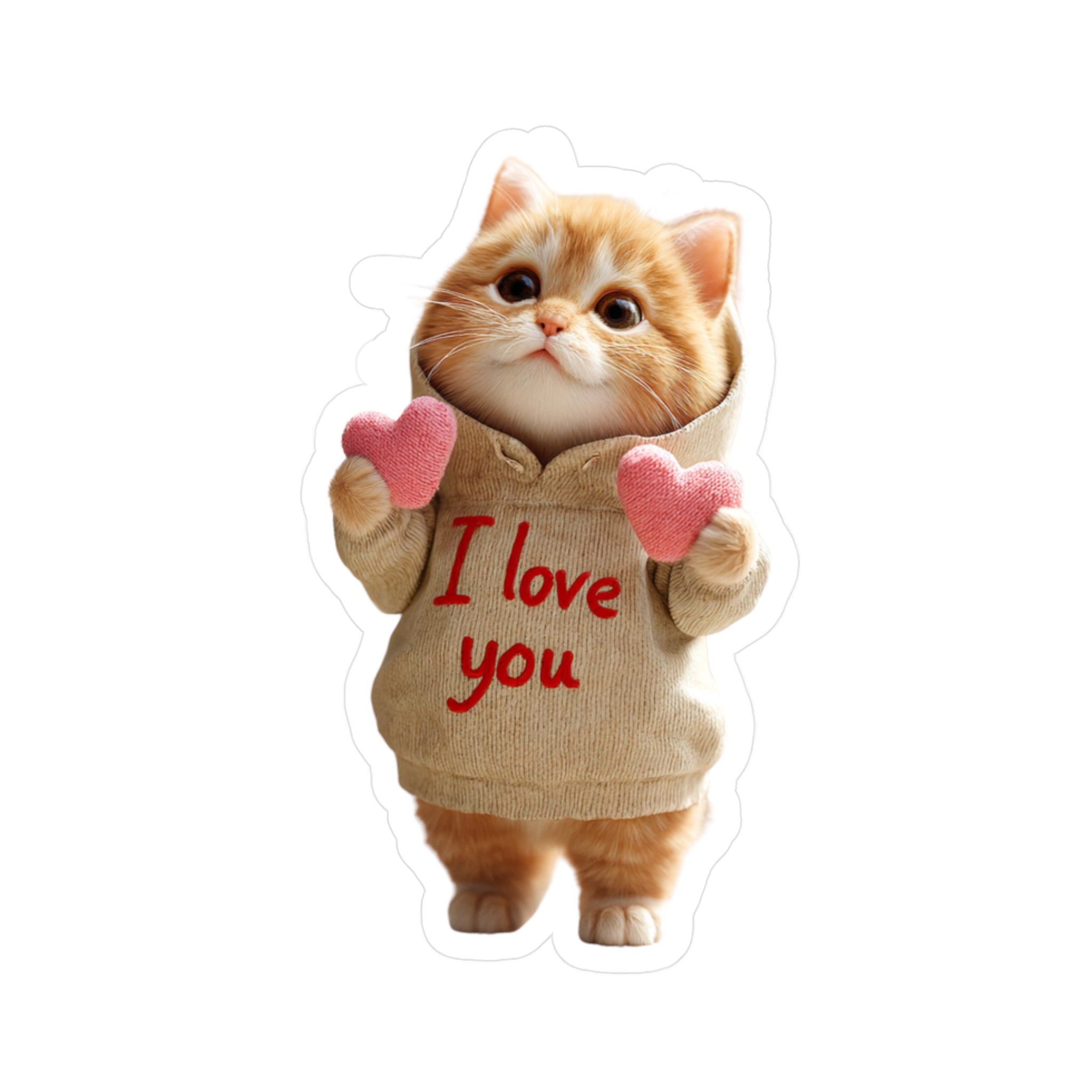 Cat Sticker - Cute Kitten Holding Hearts with “I love you” Kiss-Cut Vinyl Decal