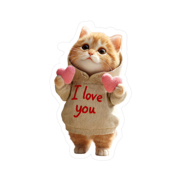 Cat Sticker - Cute Kitten Holding Hearts with “I love you” Kiss-Cut Vinyl Decal