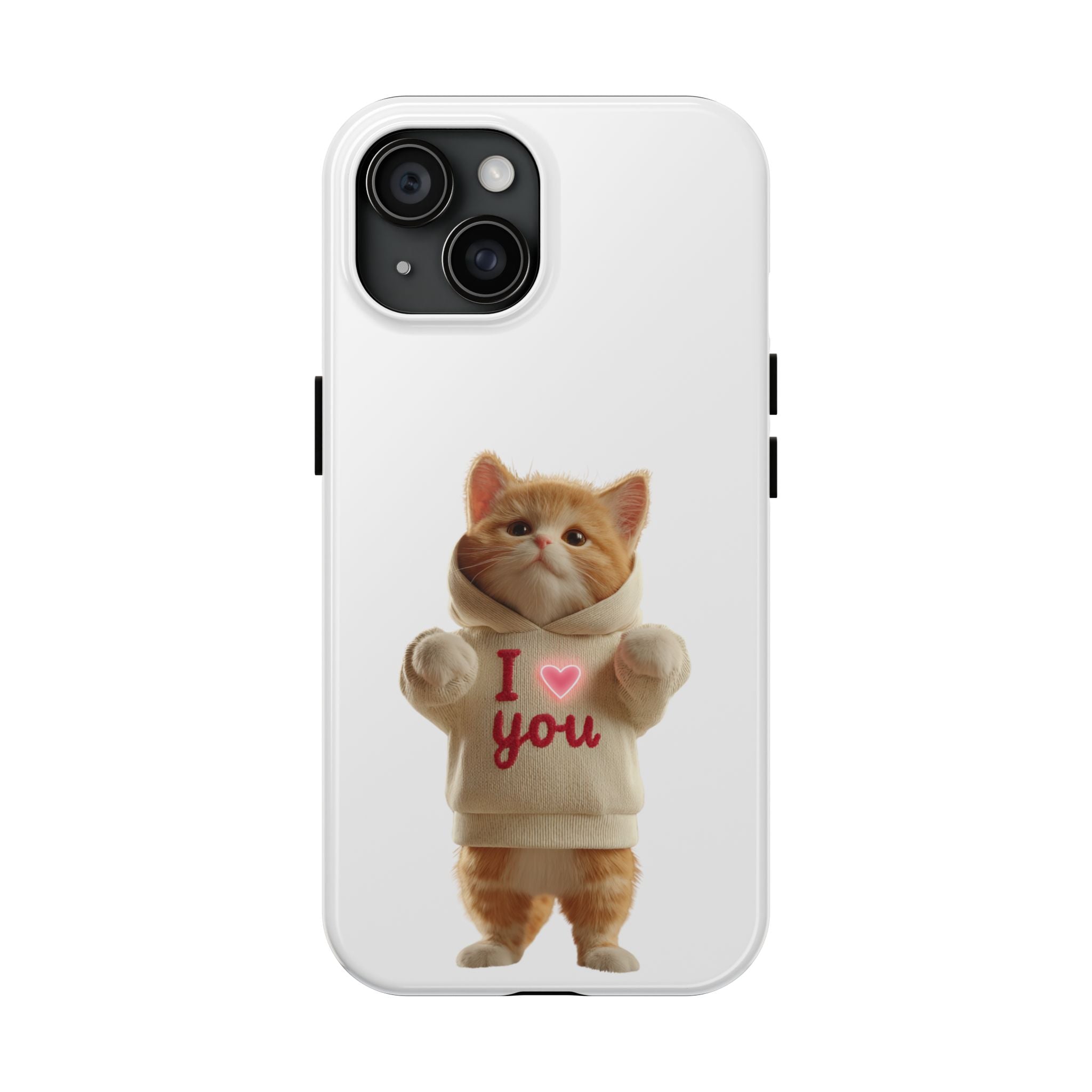 Cute Cat Tough Phone Case – 'I  You' Design