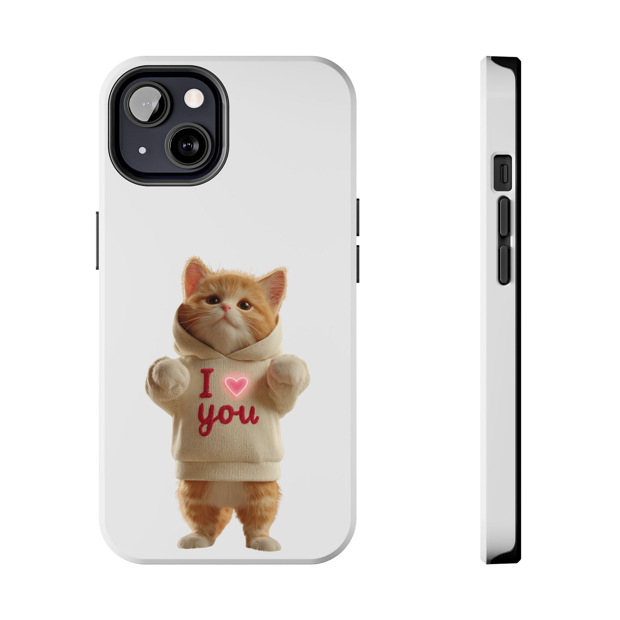 Cute Cat Tough Phone Case – 'I  You' Design