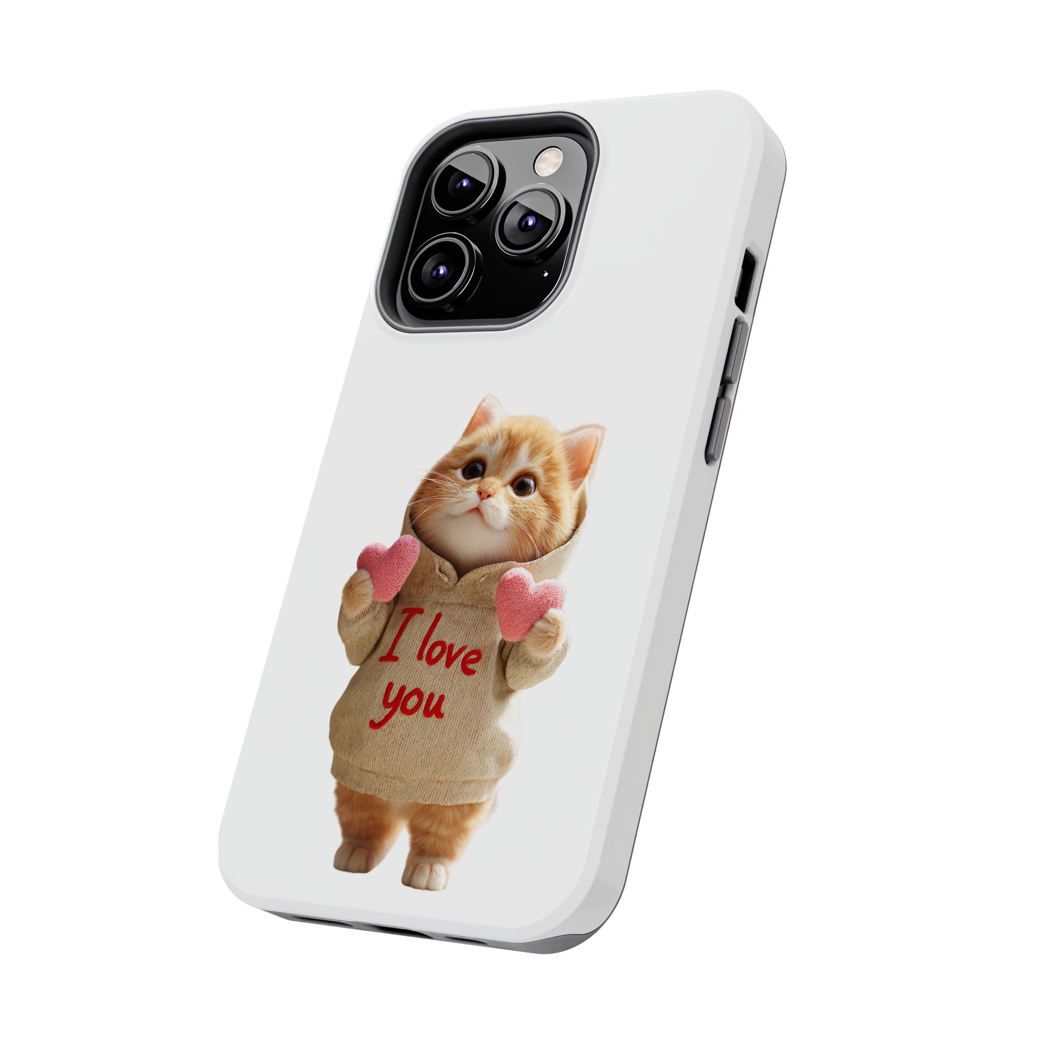 Cute Cat Phone Case with 'I Love You' Design