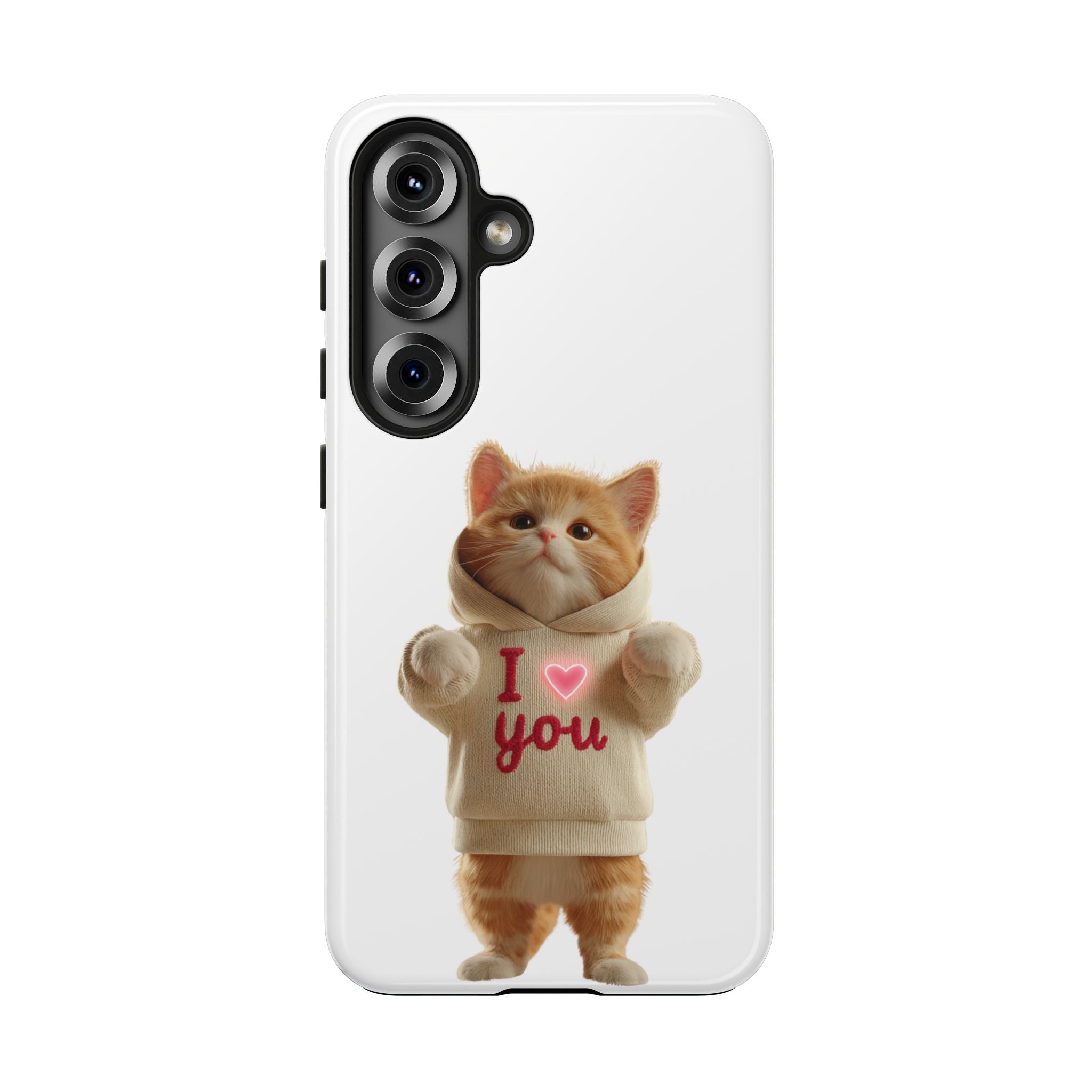 Cute Cat Tough Phone Case – 'I  You' Design