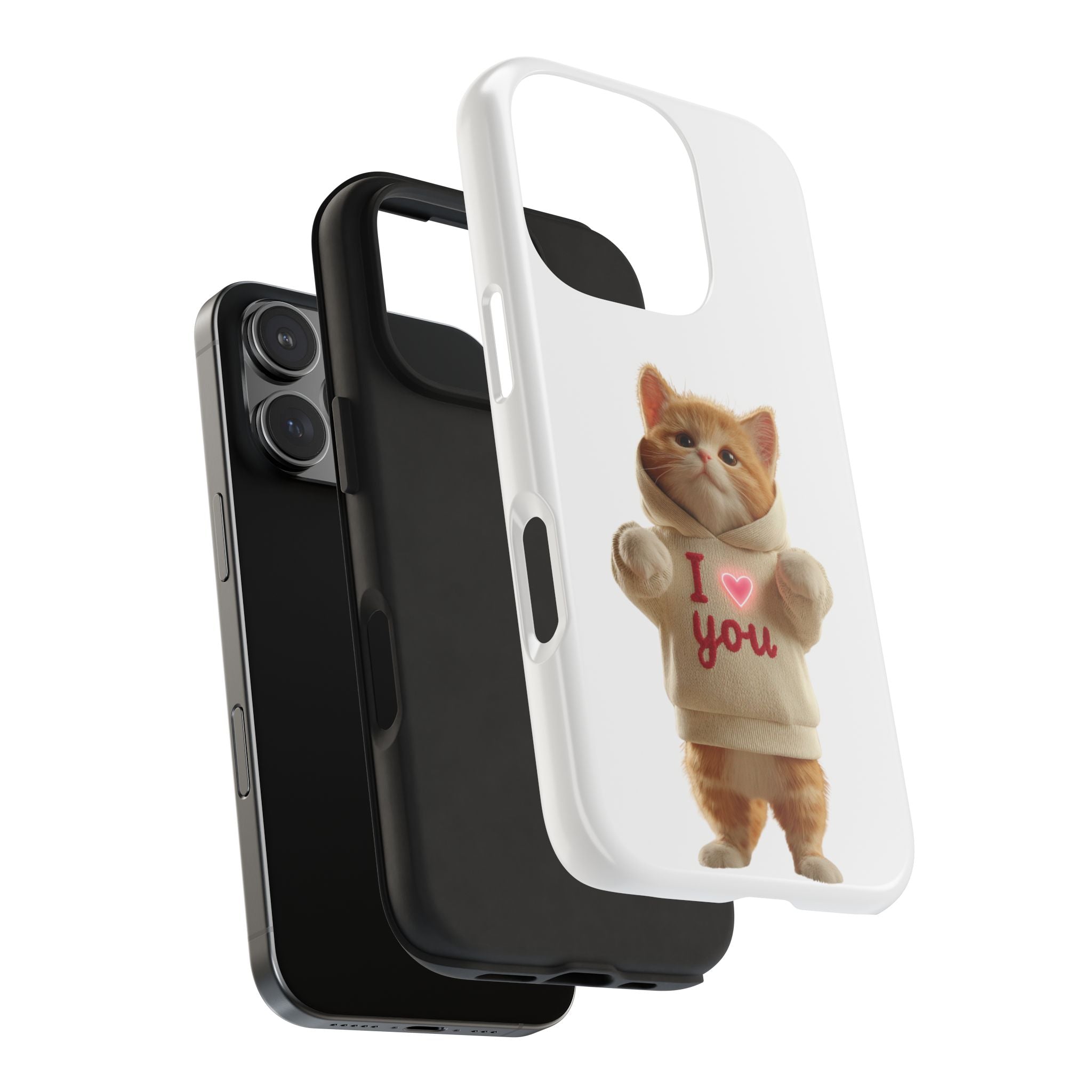 Cute Cat Tough Phone Case – 'I  You' Design