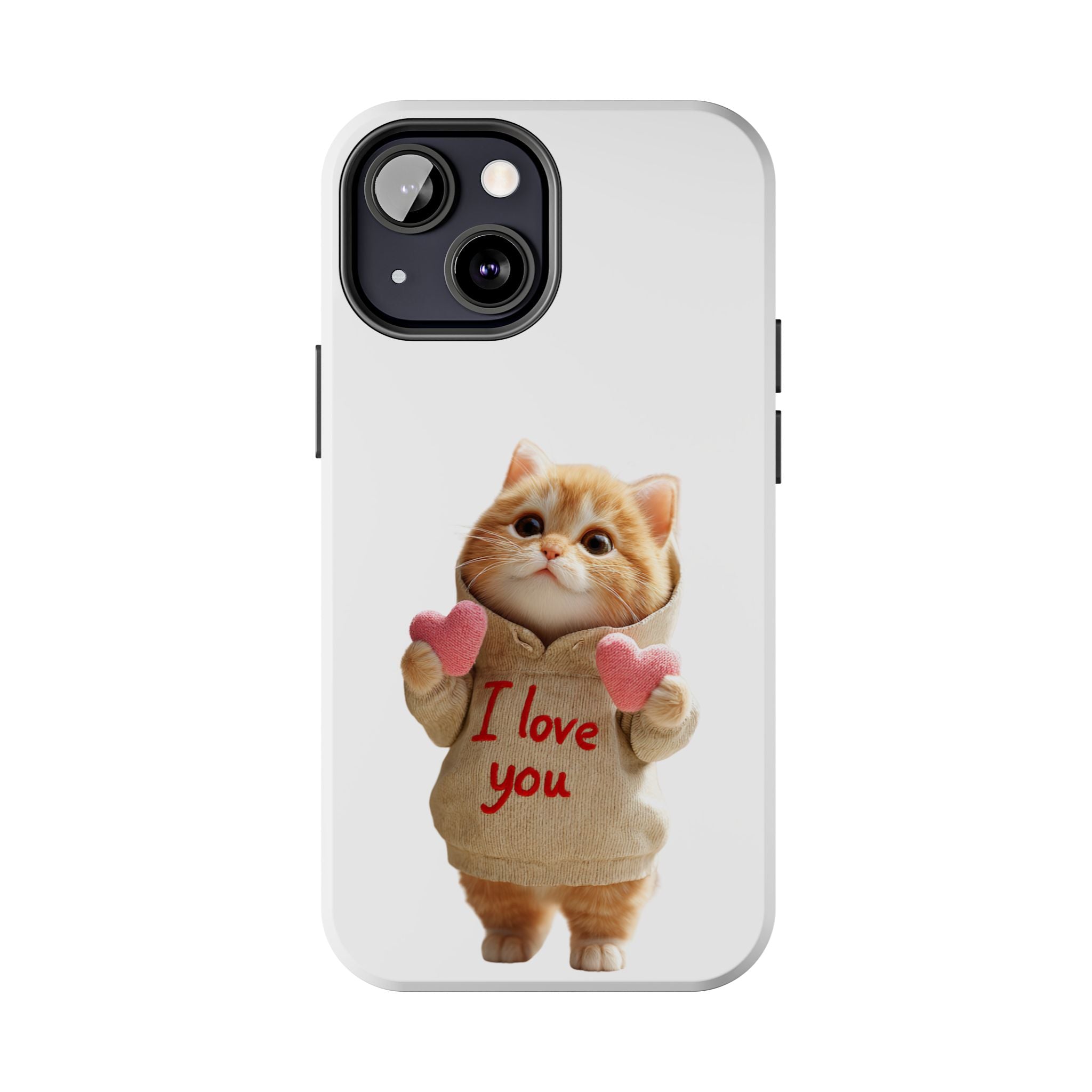 Cute Cat Phone Case with 'I Love You' Design