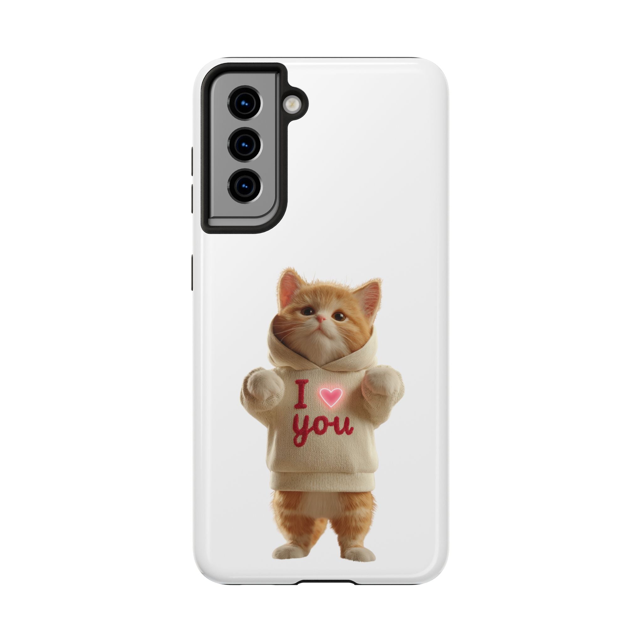 Cute Cat Tough Phone Case – 'I  You' Design