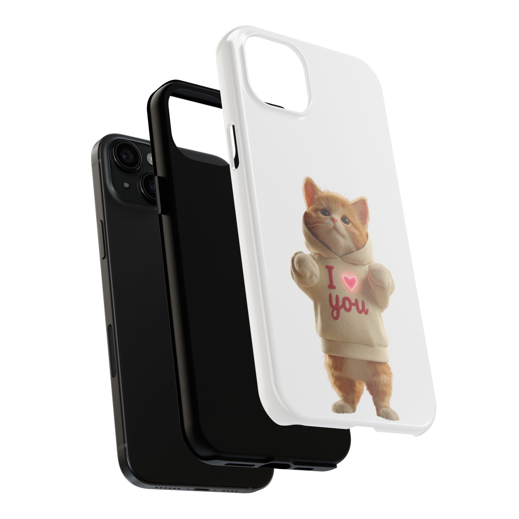 Cute Cat Tough Phone Case – 'I  You' Design