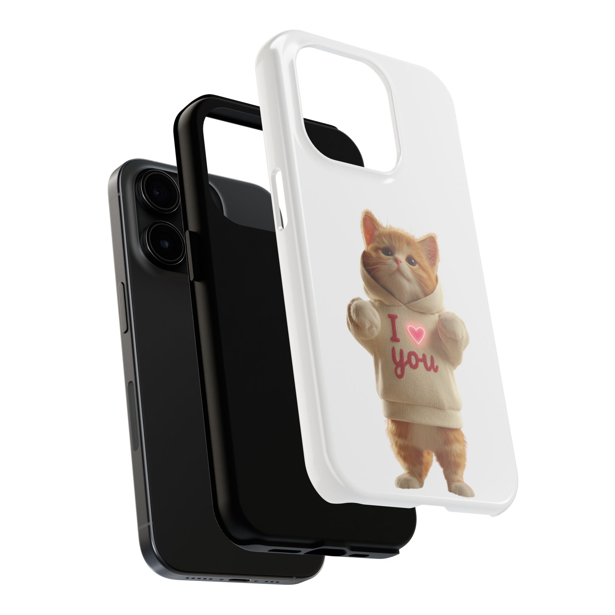 Cute Cat Tough Phone Case – 'I  You' Design