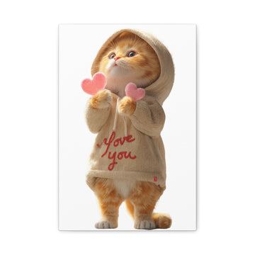 Cute Kitten "I Love You" Matte Canvas Wall Art - Valentine Cat Print