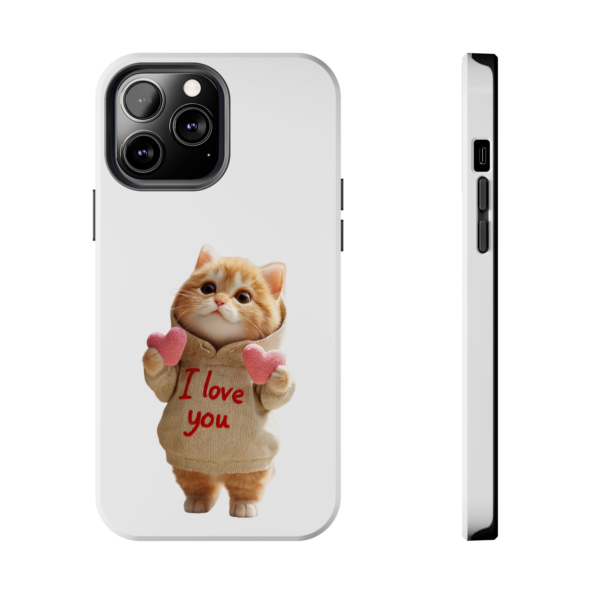 Cute Cat Phone Case with 'I Love You' Design