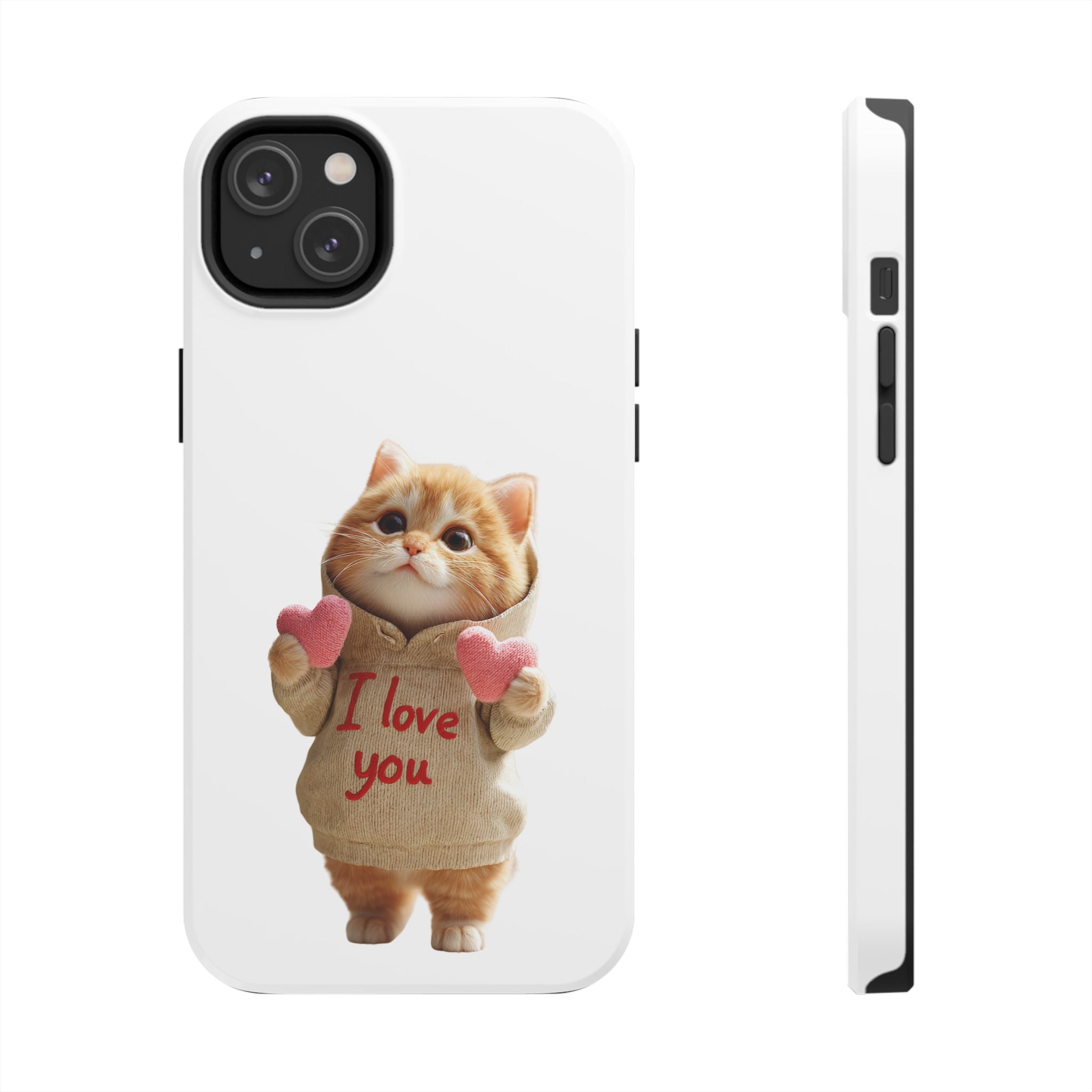 Cute Cat Phone Case with 'I Love You' Design