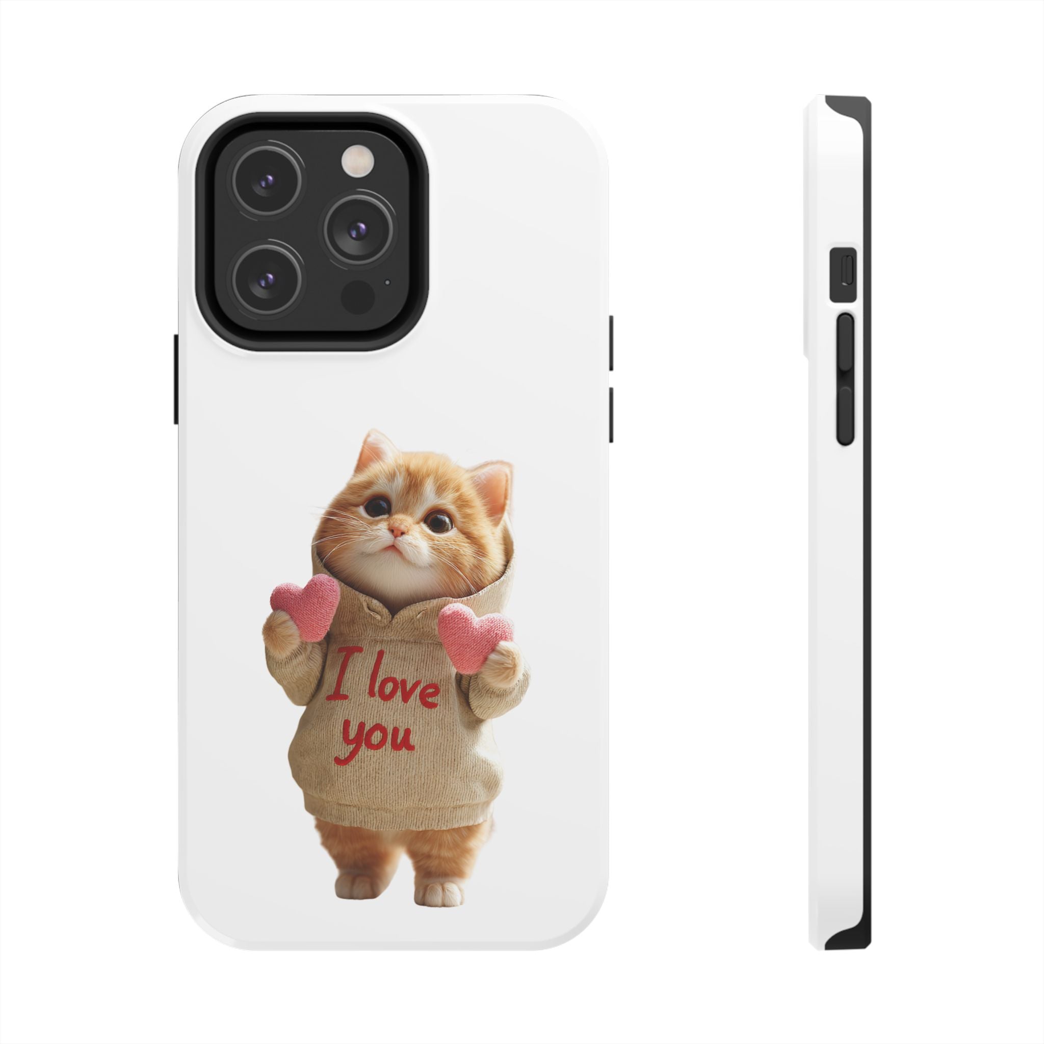 Cute Cat Phone Case with 'I Love You' Design