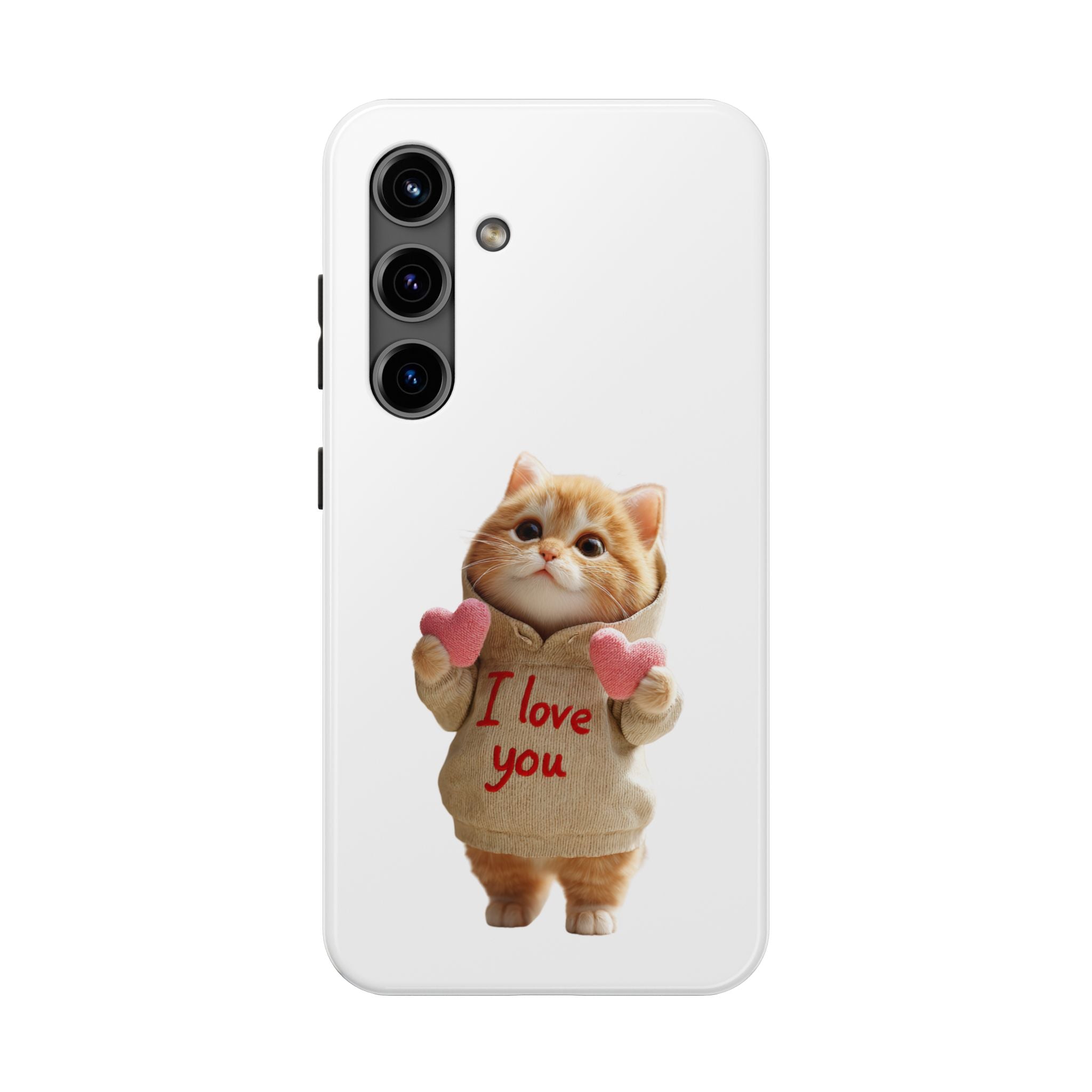 Cute Cat Phone Case with 'I Love You' Design