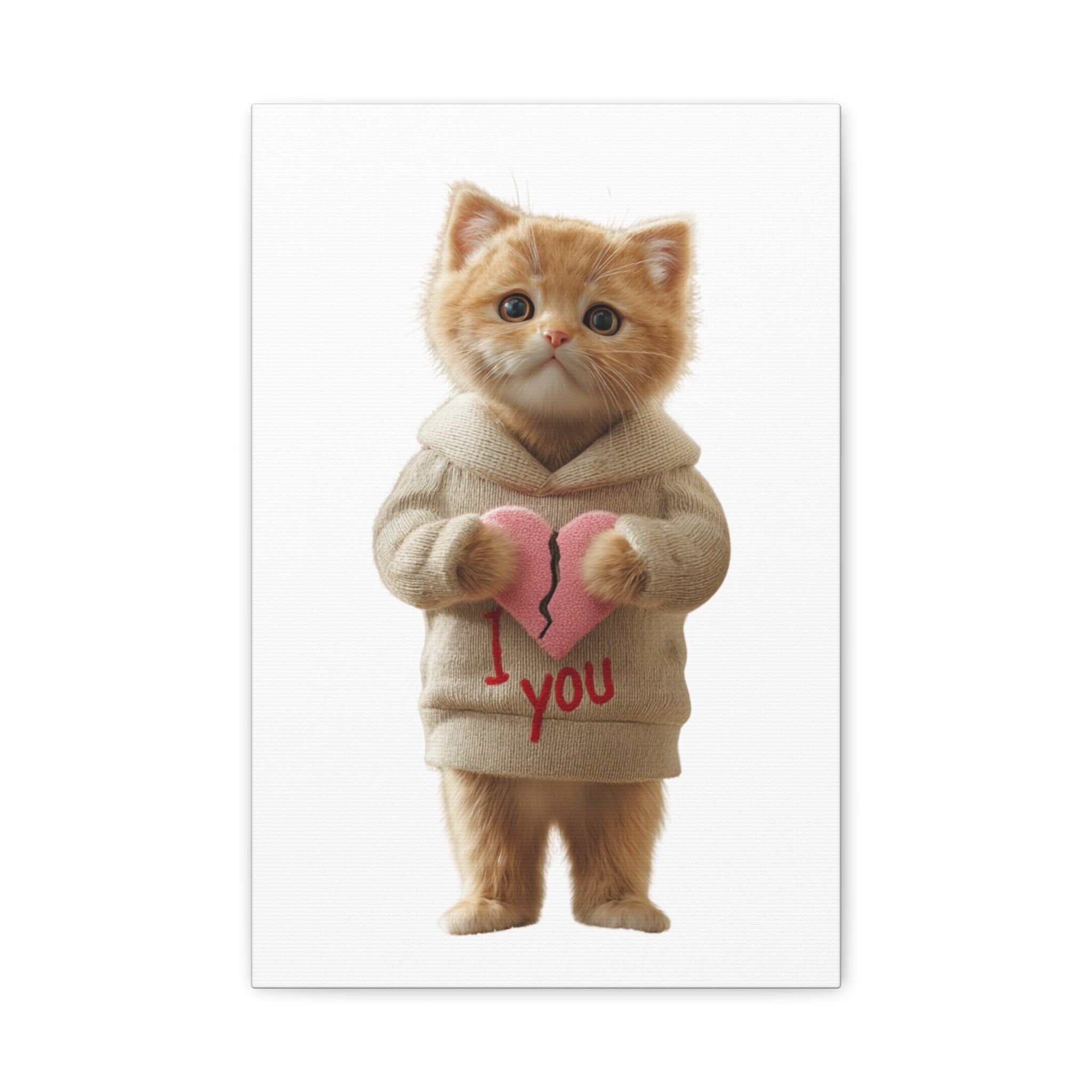 Cute Kitten Holding Broken Heart Matte Stretched Canvas Print