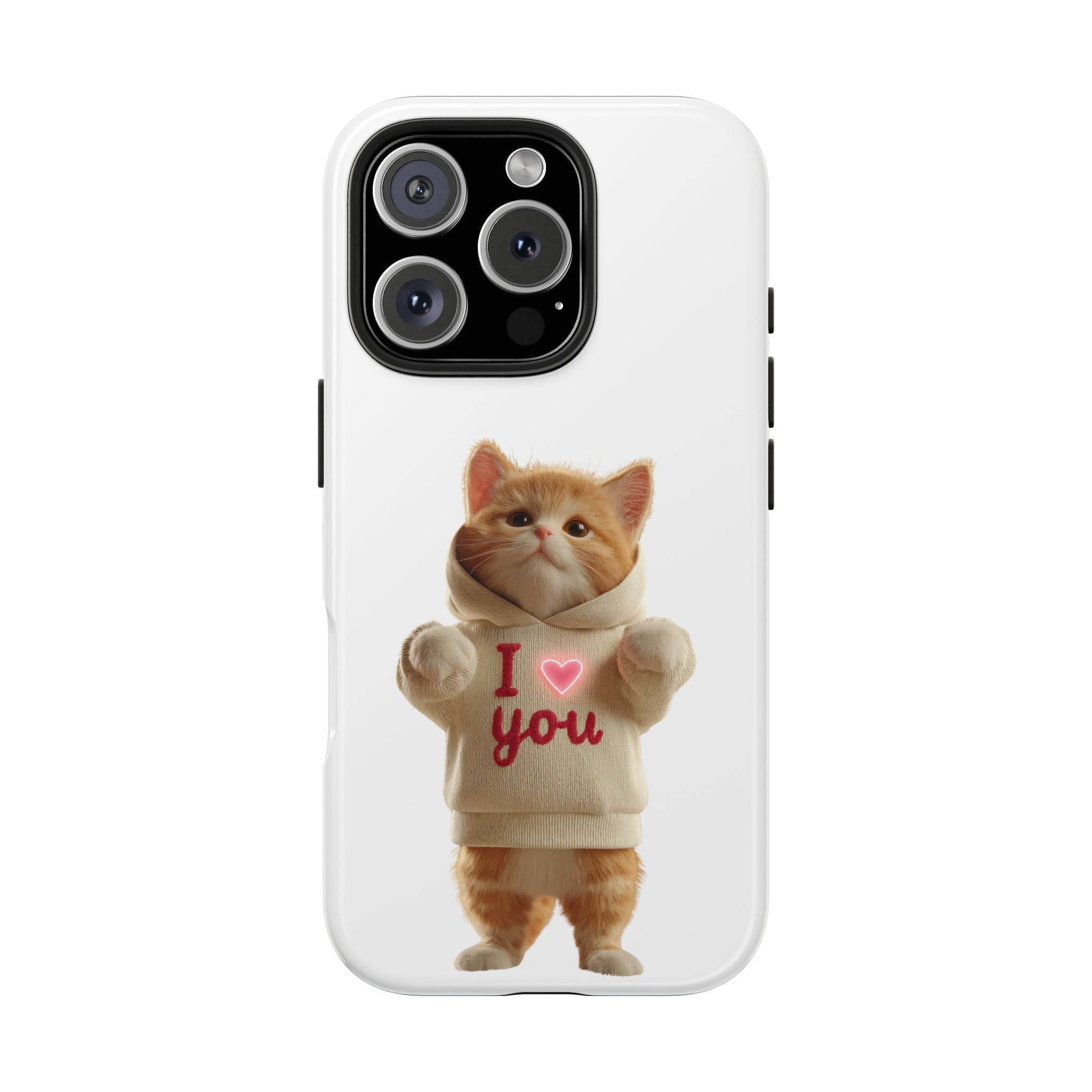 Cute Cat Tough Phone Case – 'I  You' Design